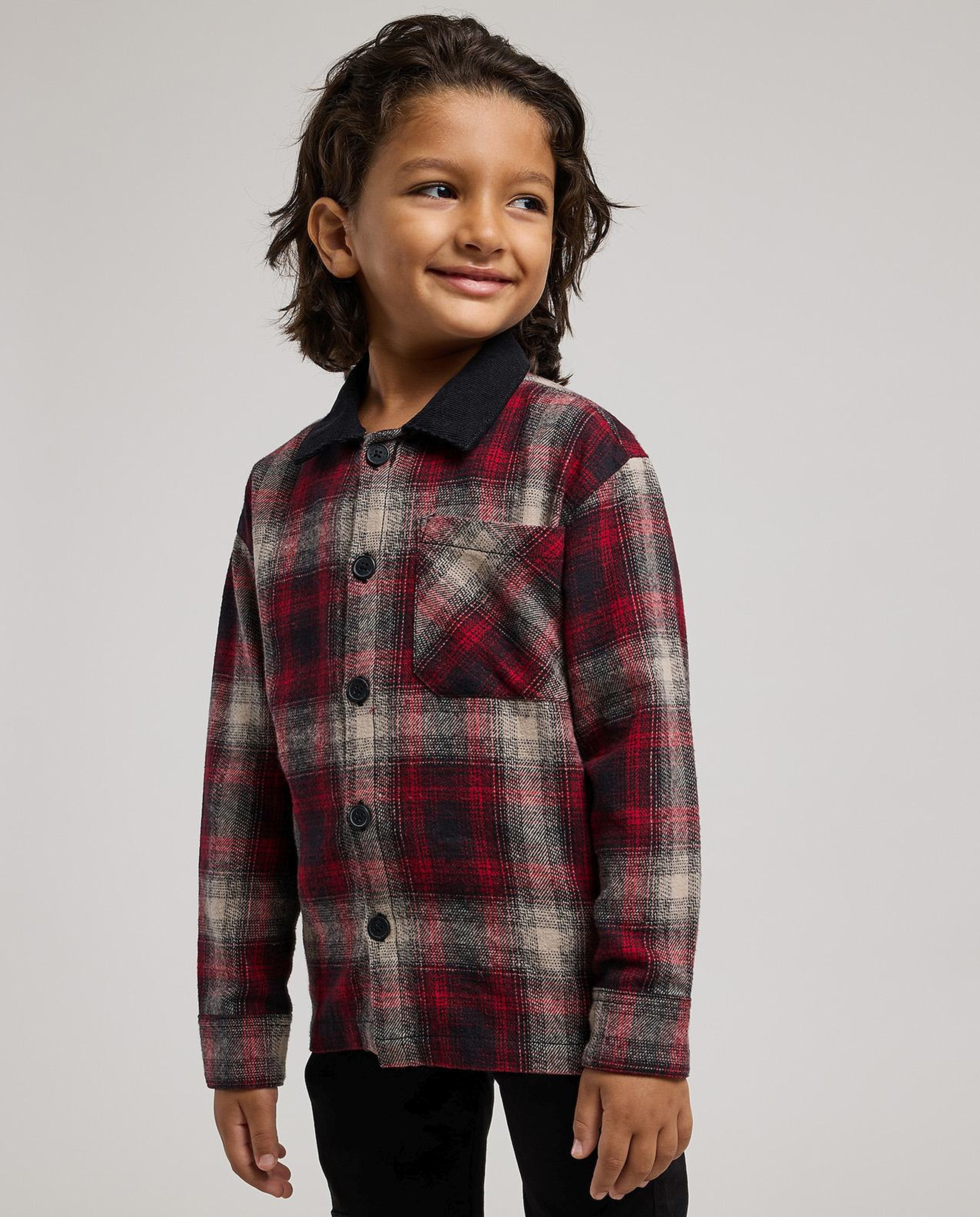 Plaid Shirt with Classic Collar and Long Sleeves