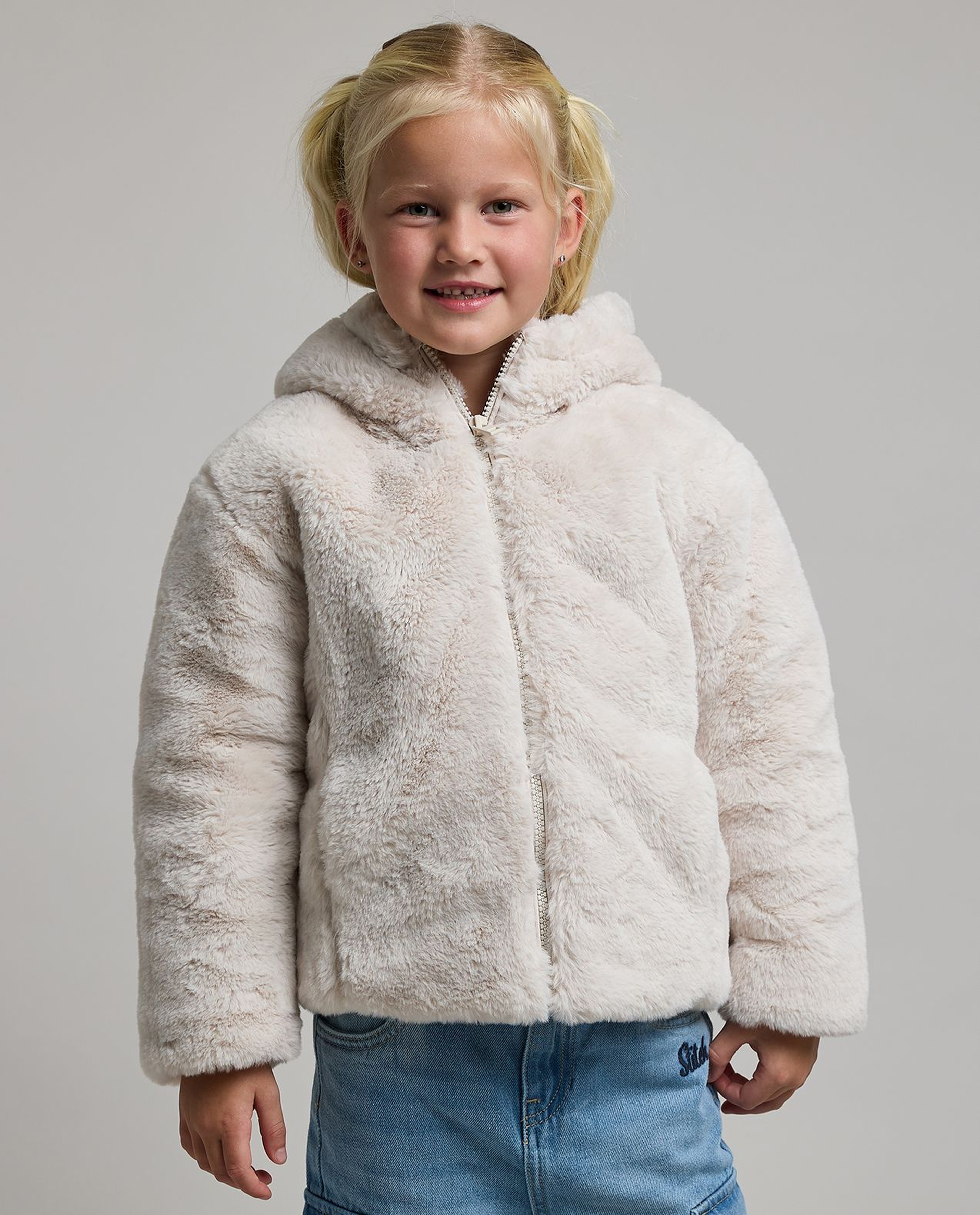 Faux Fur Hooded Jacket with Long Sleeves
