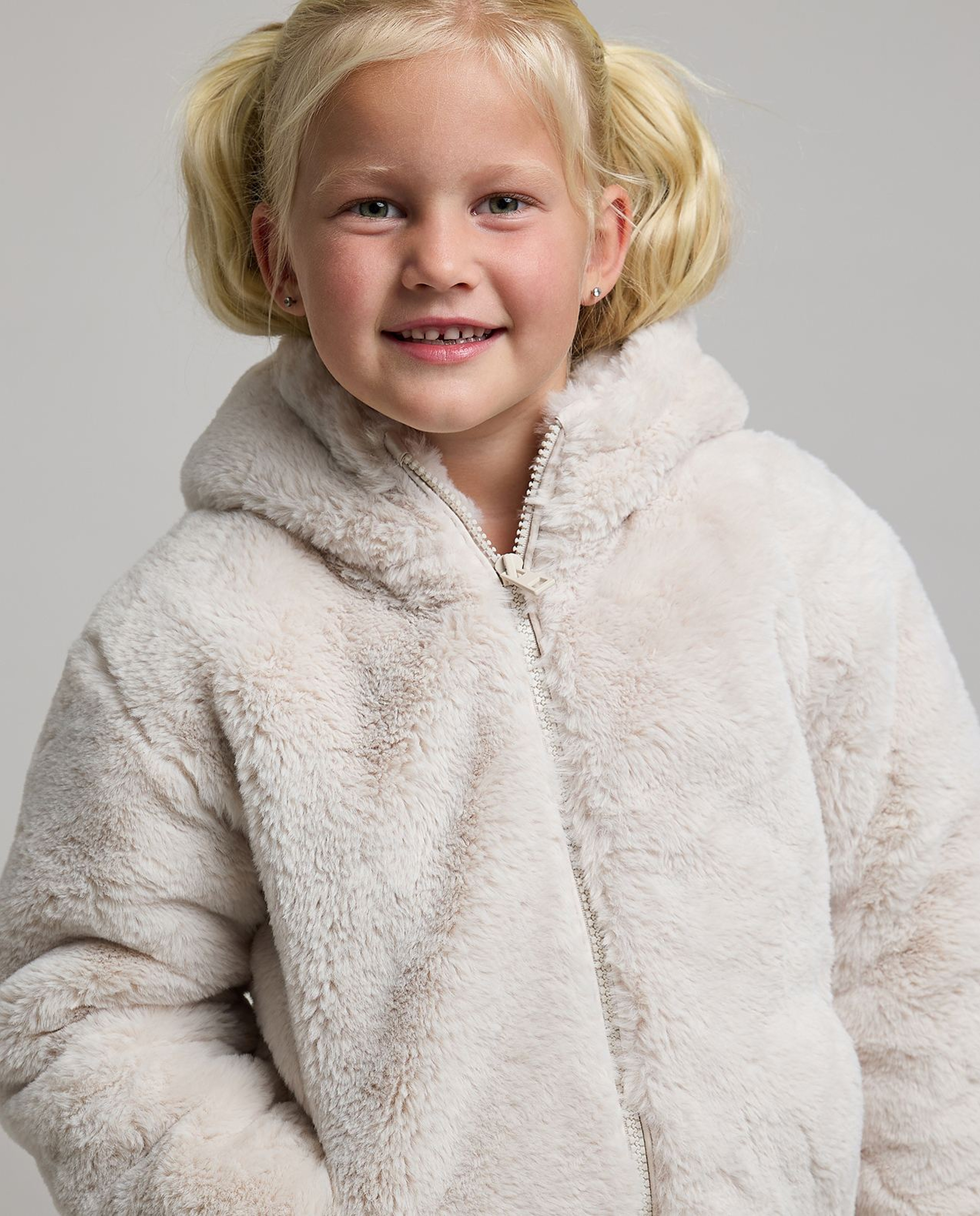 Faux Fur Hooded Jacket with Long Sleeves