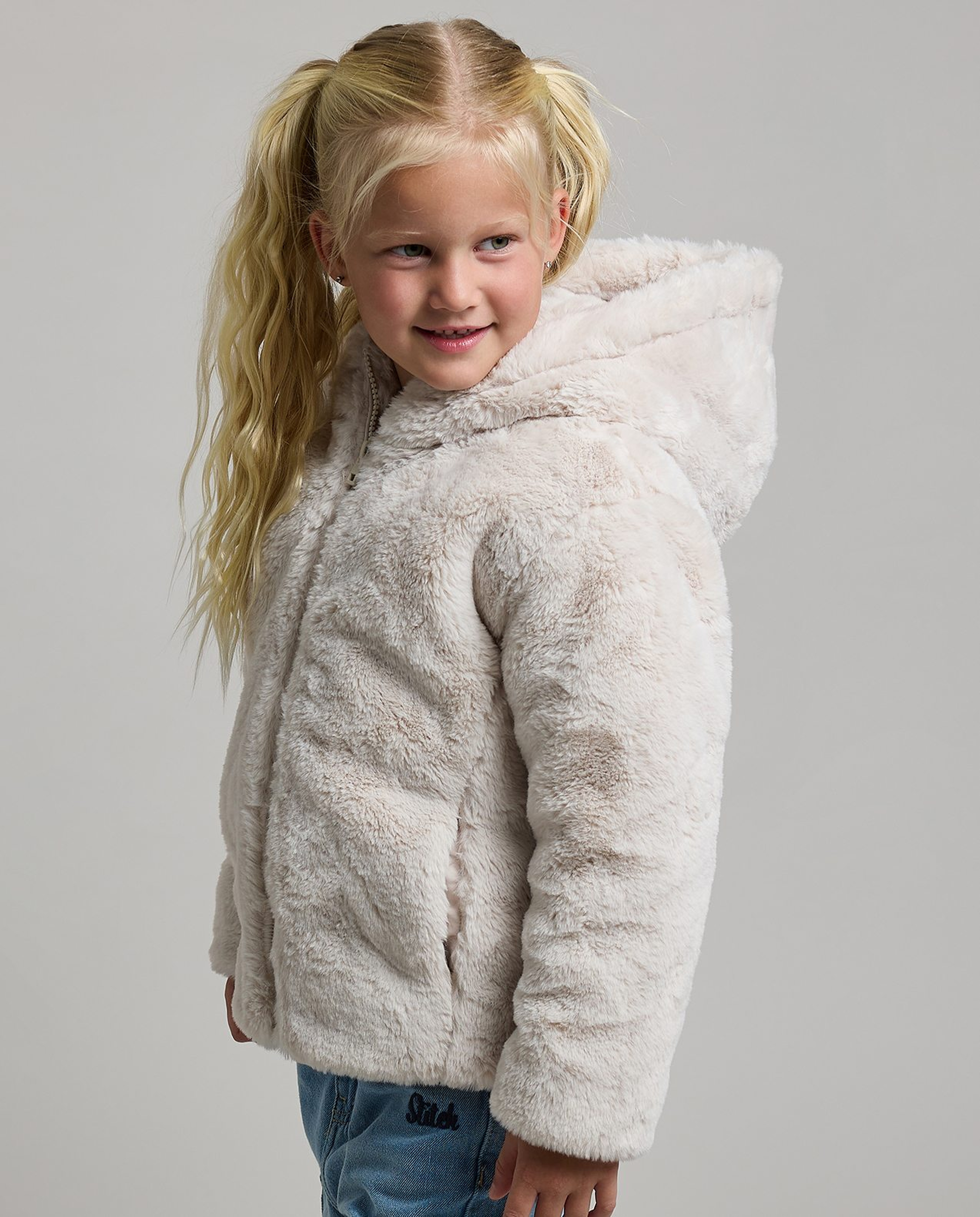 Faux Fur Hooded Jacket with Long Sleeves