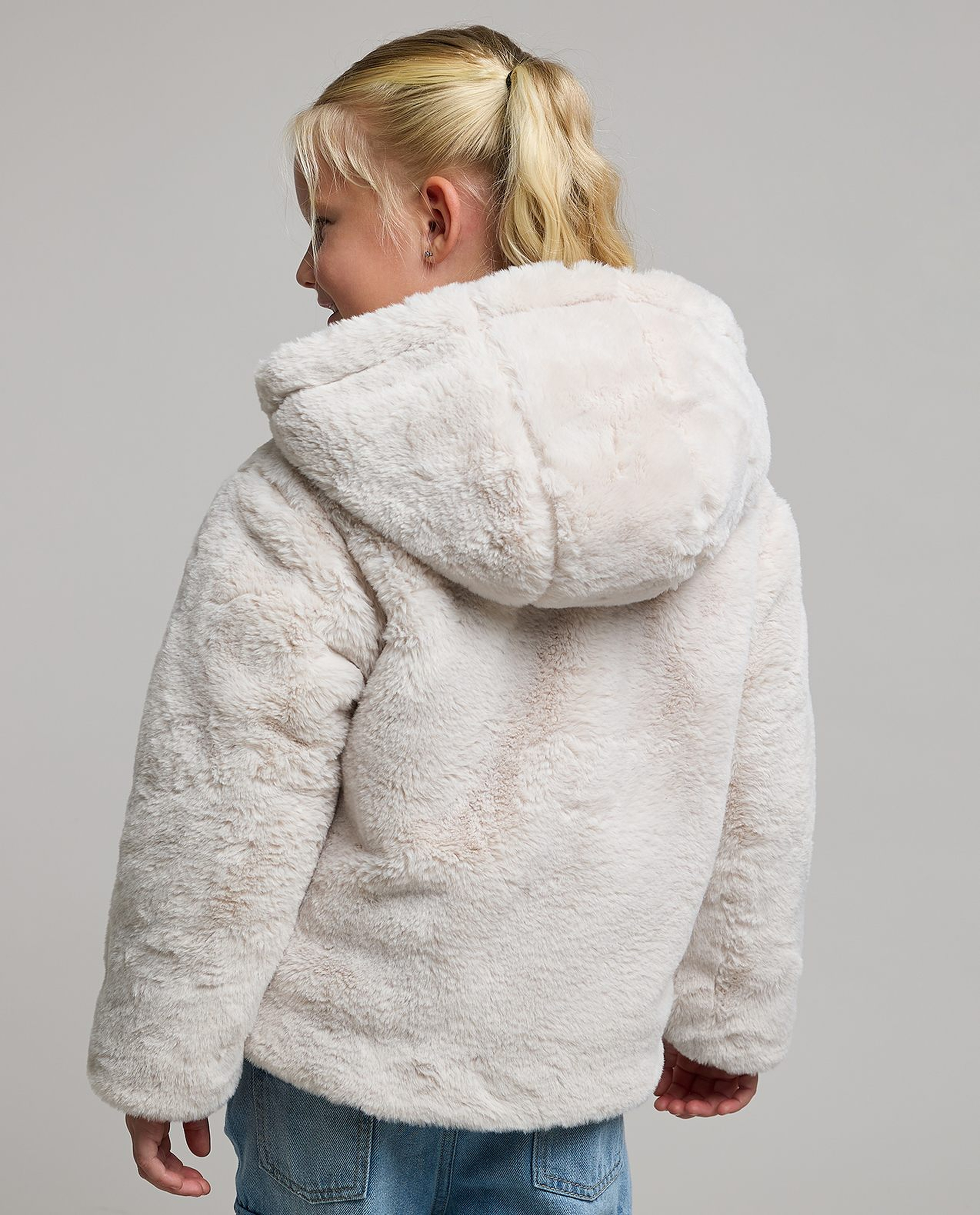 Faux Fur Hooded Jacket with Long Sleeves