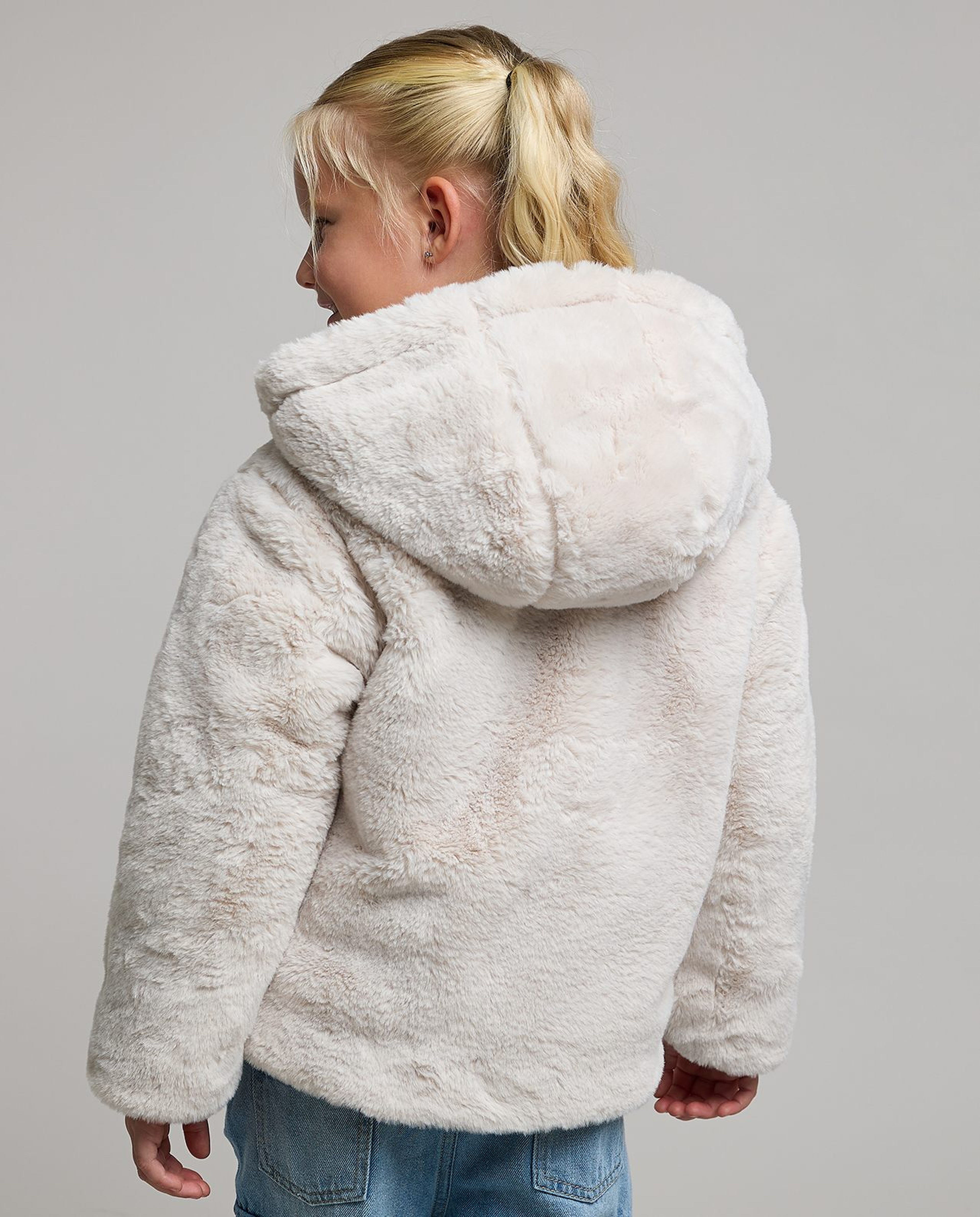 Faux Fur Hooded Jacket with Long Sleeves