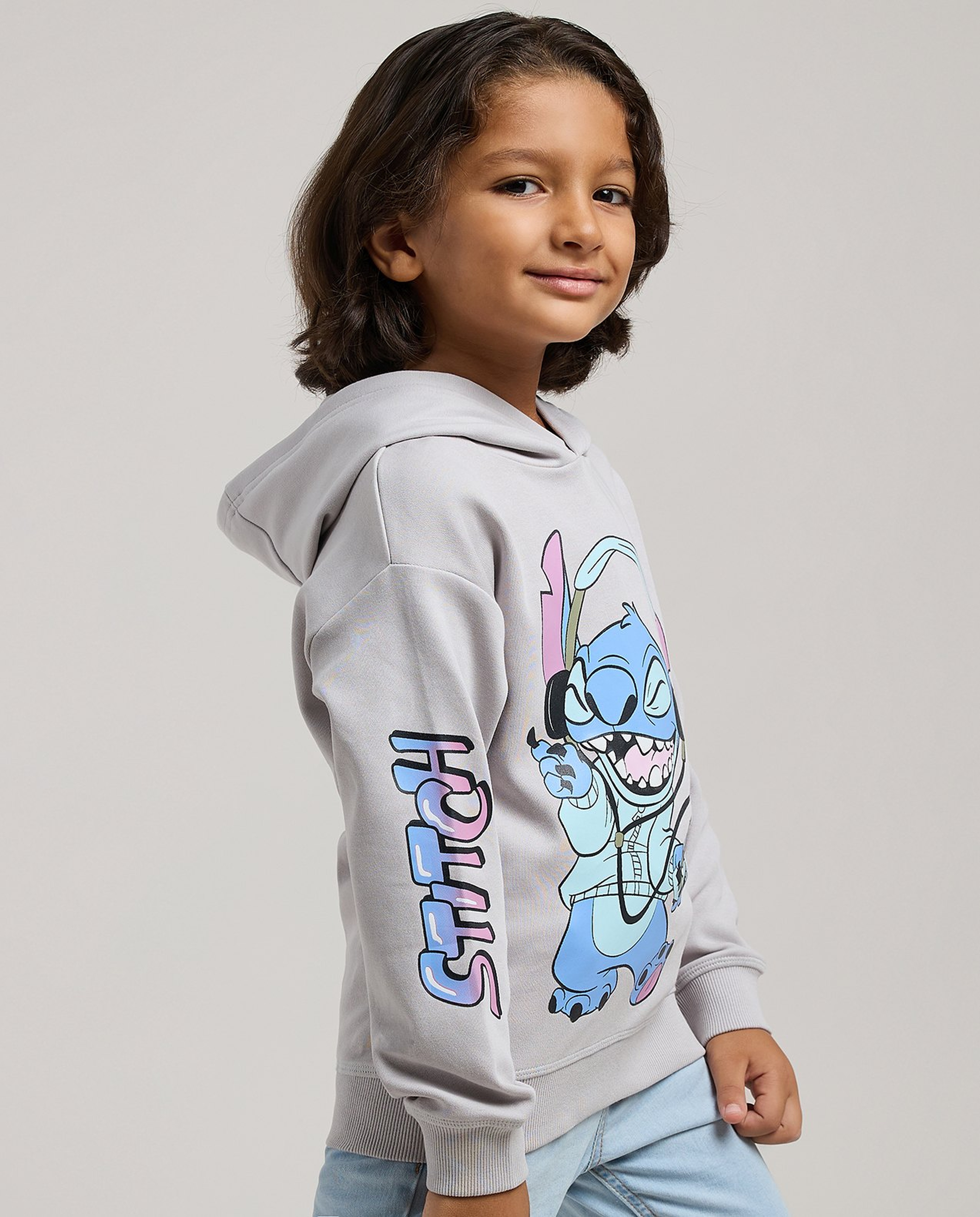 Stitch Printed Hoodie with Long Sleeves