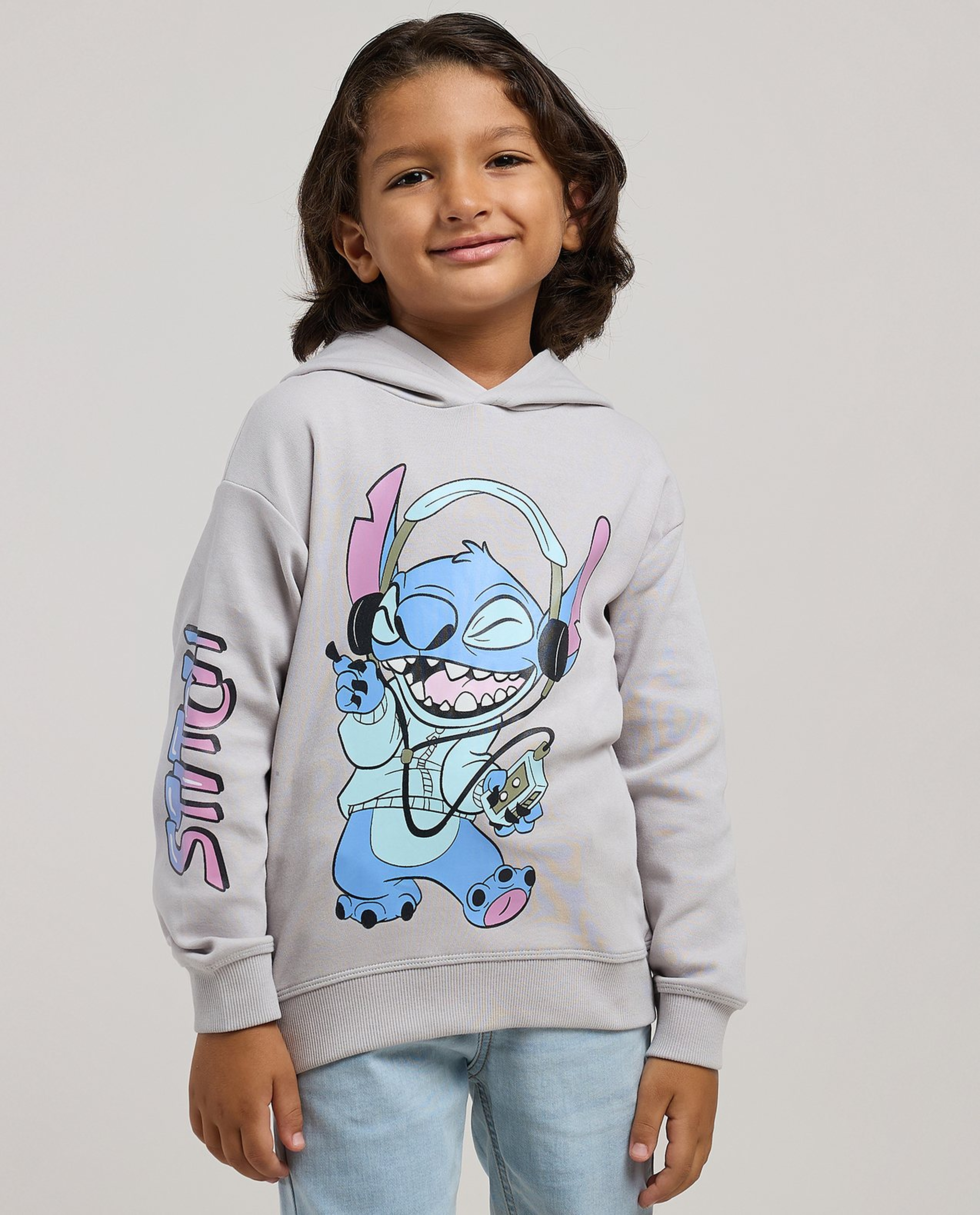 Stitch Printed Hoodie with Long Sleeves