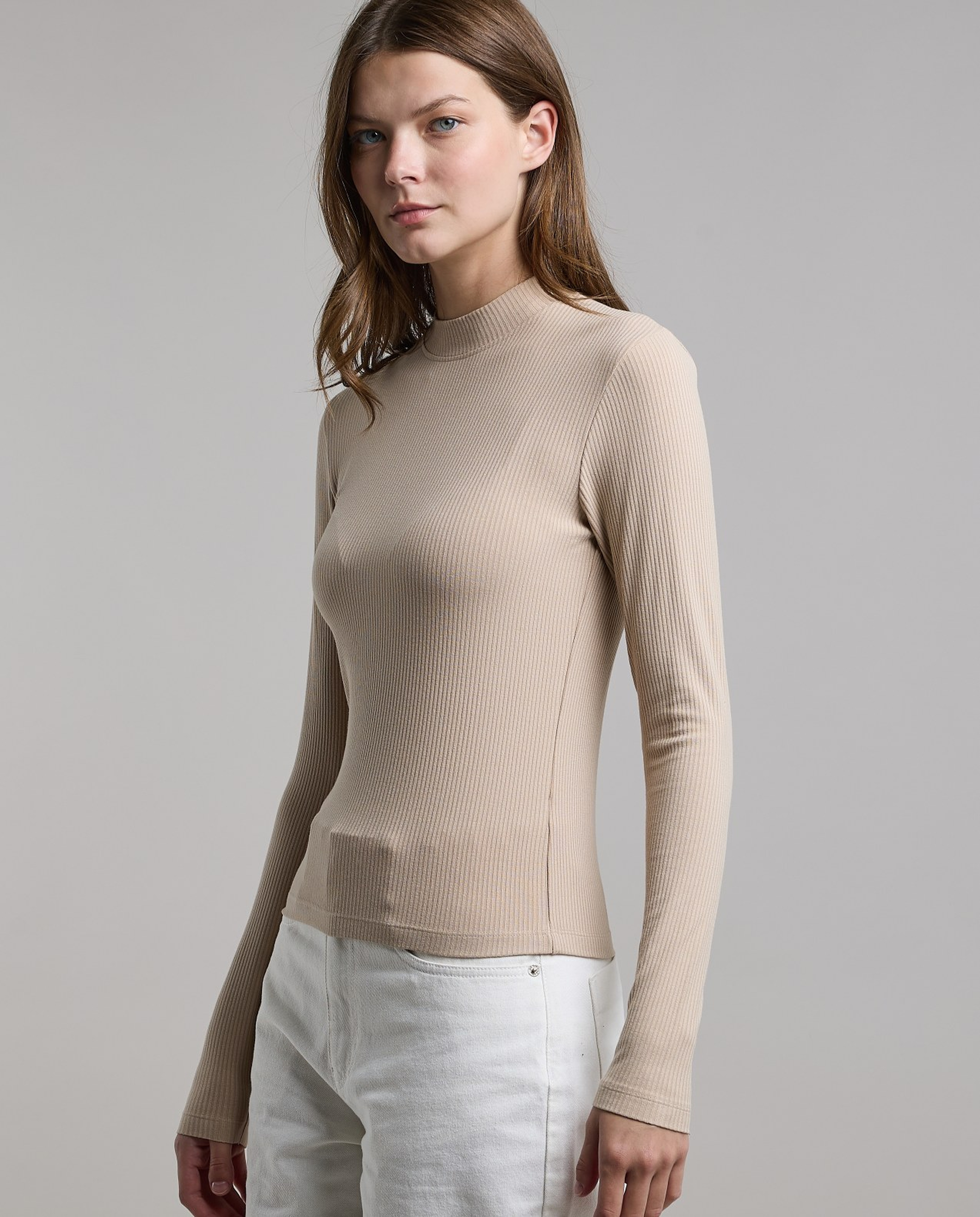 Ribbed Top with Mock Neck and Long Sleeves