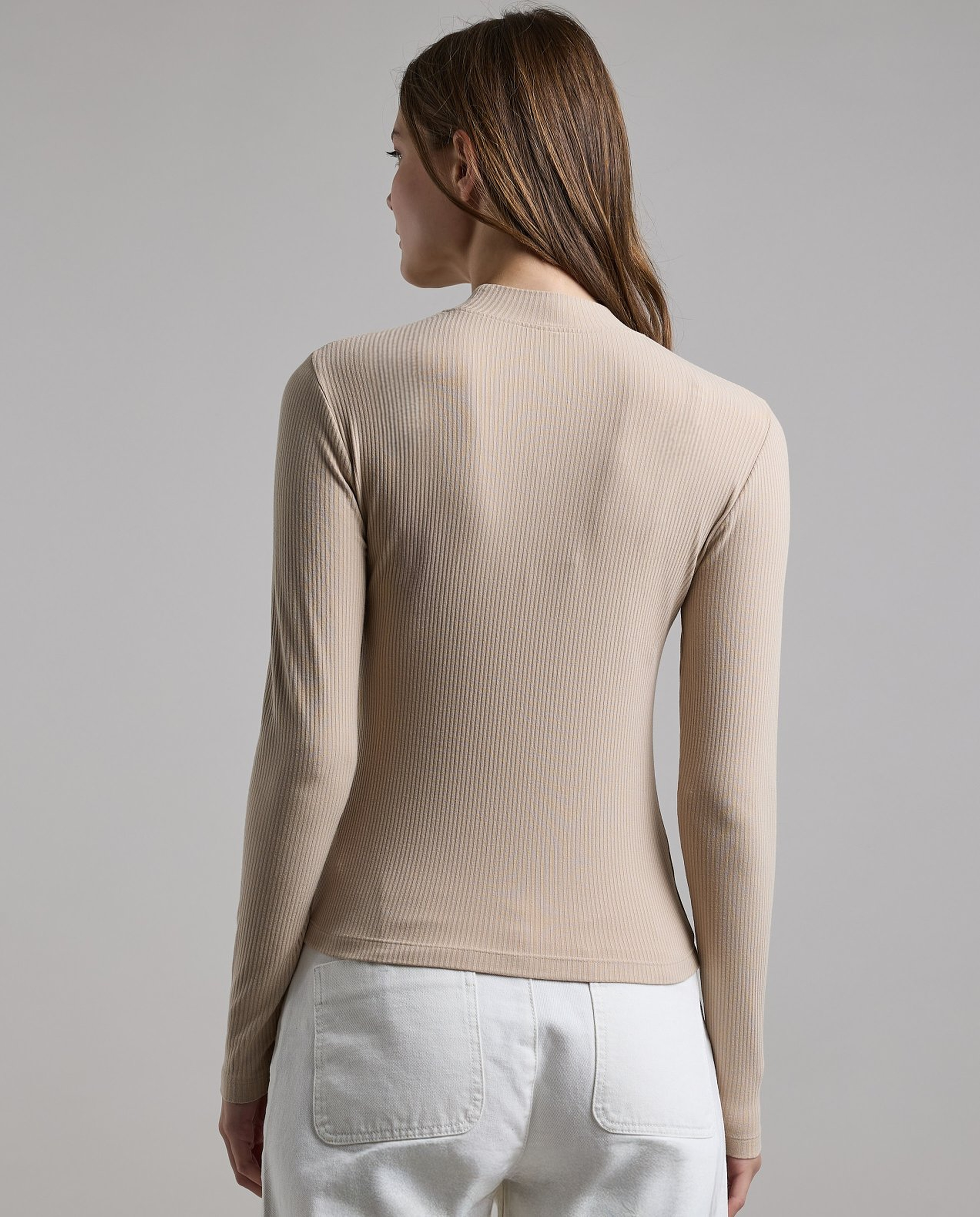 Ribbed Top with Mock Neck and Long Sleeves
