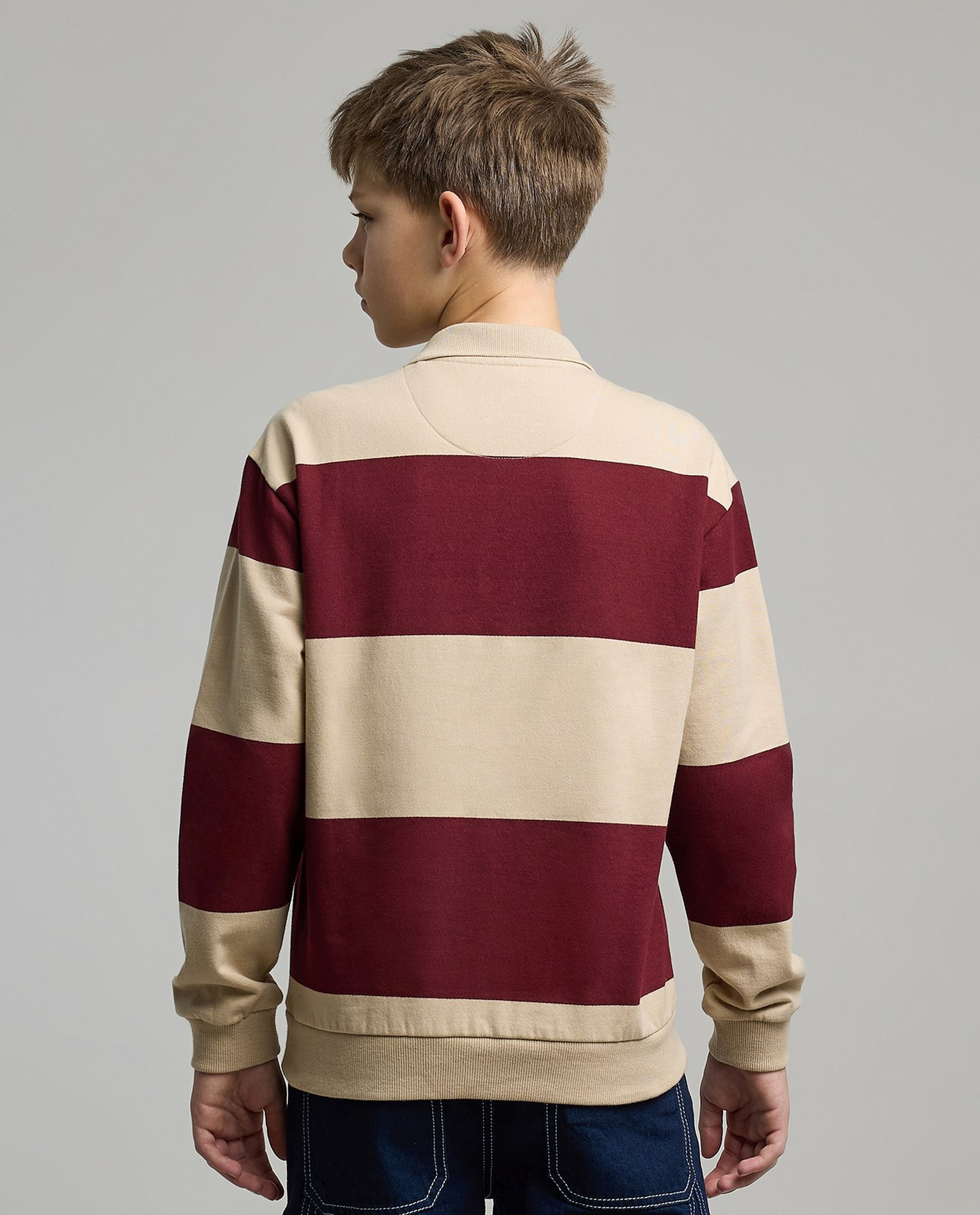 Color Block Sweatshirt with Collar and Long Sleeves