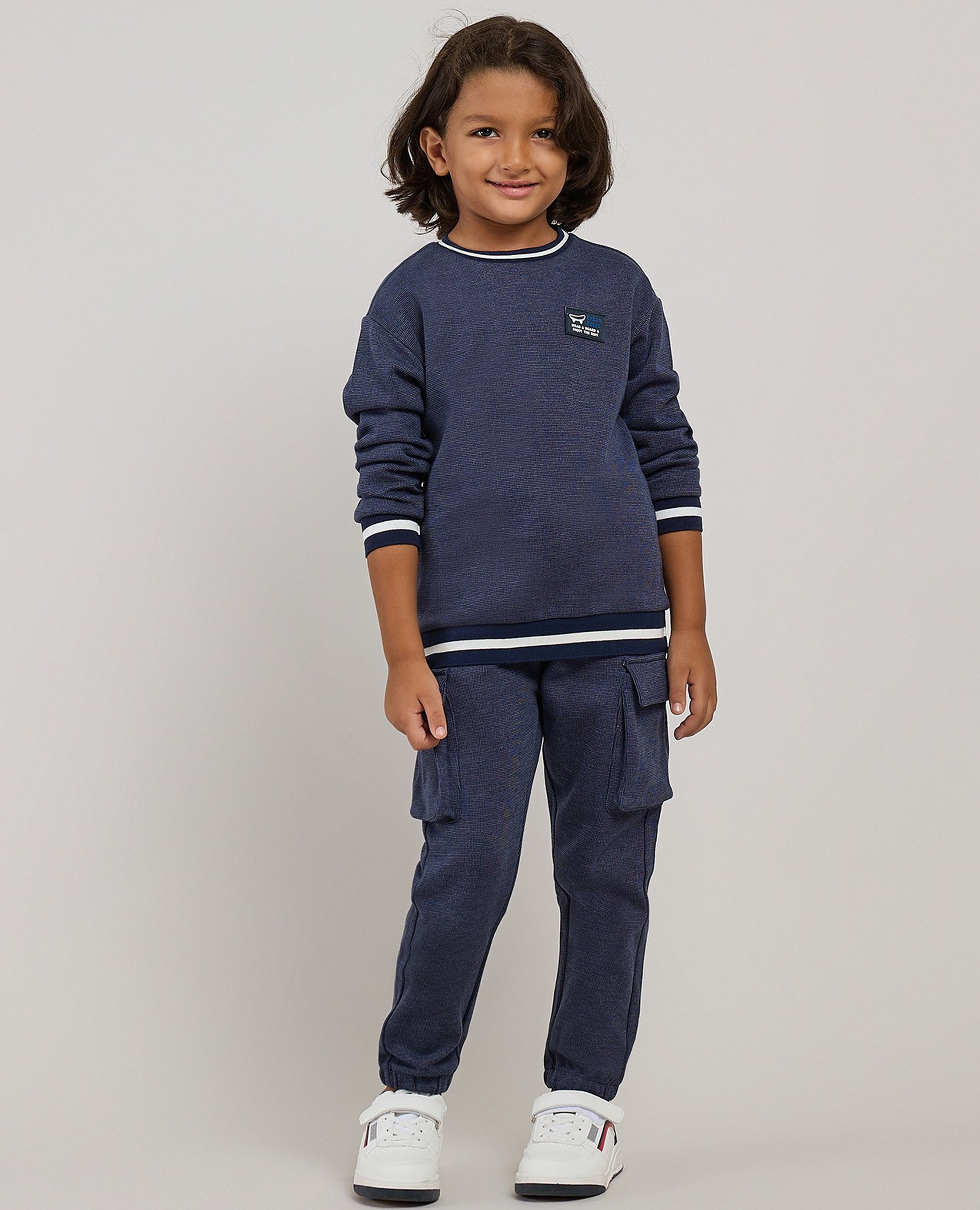 Contrast Trim Sweatshirt and Cargo Jogger Set