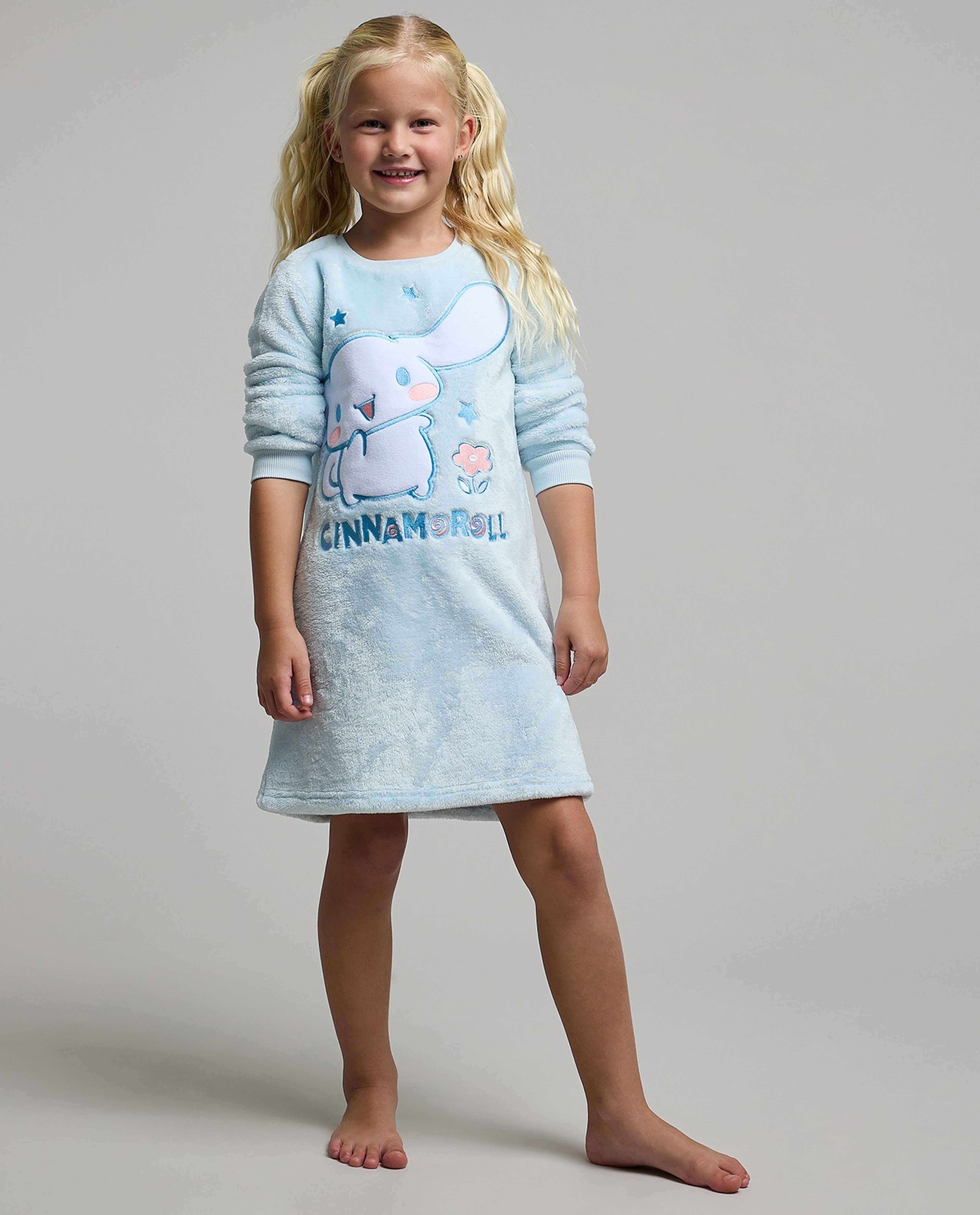 Cinnamoroll Embroidered Nightdress with Crew Neck and Long Sleeves