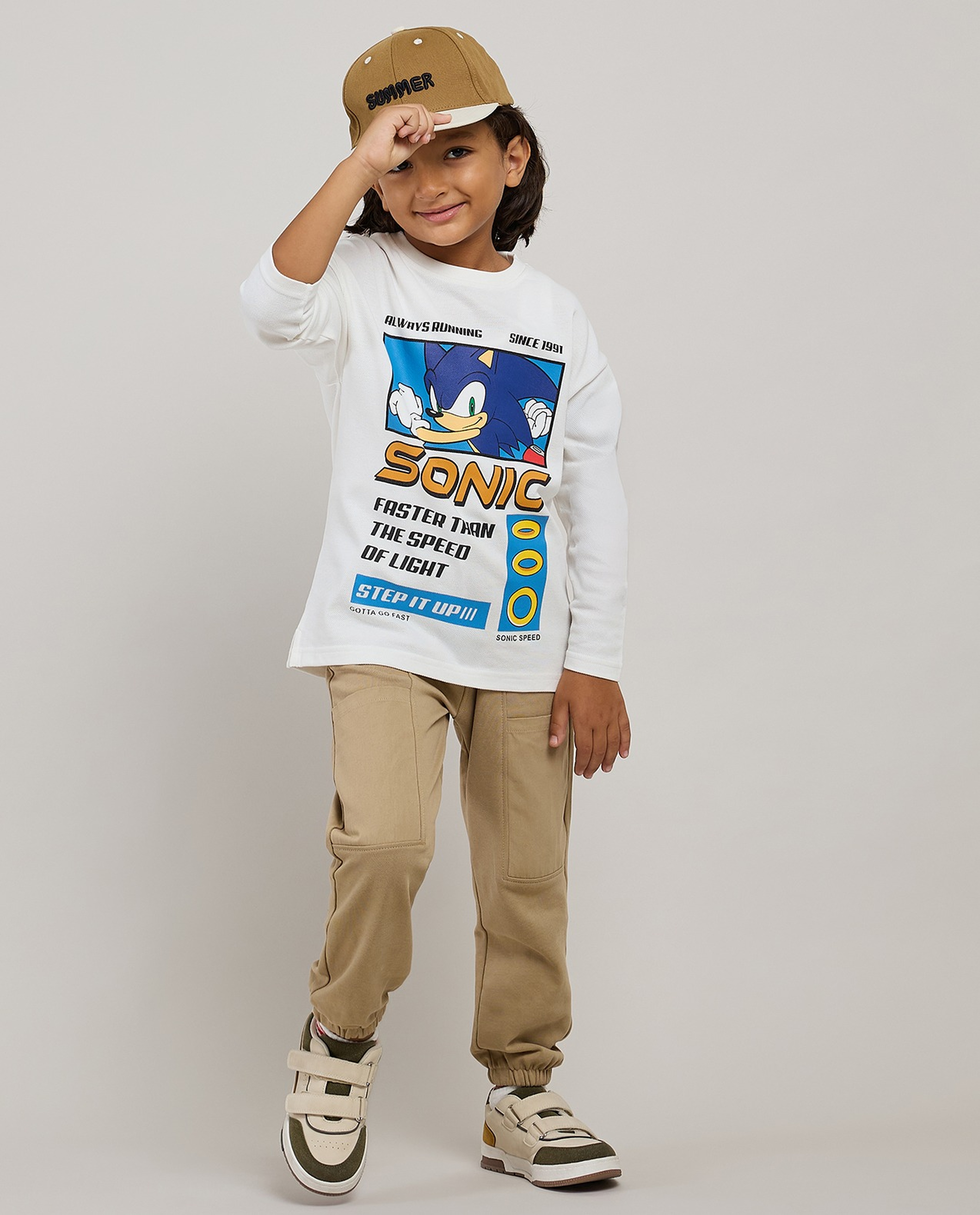 Sonic The Hedgehog Printed T-Shirt with Crew Neck & Long Sleeves