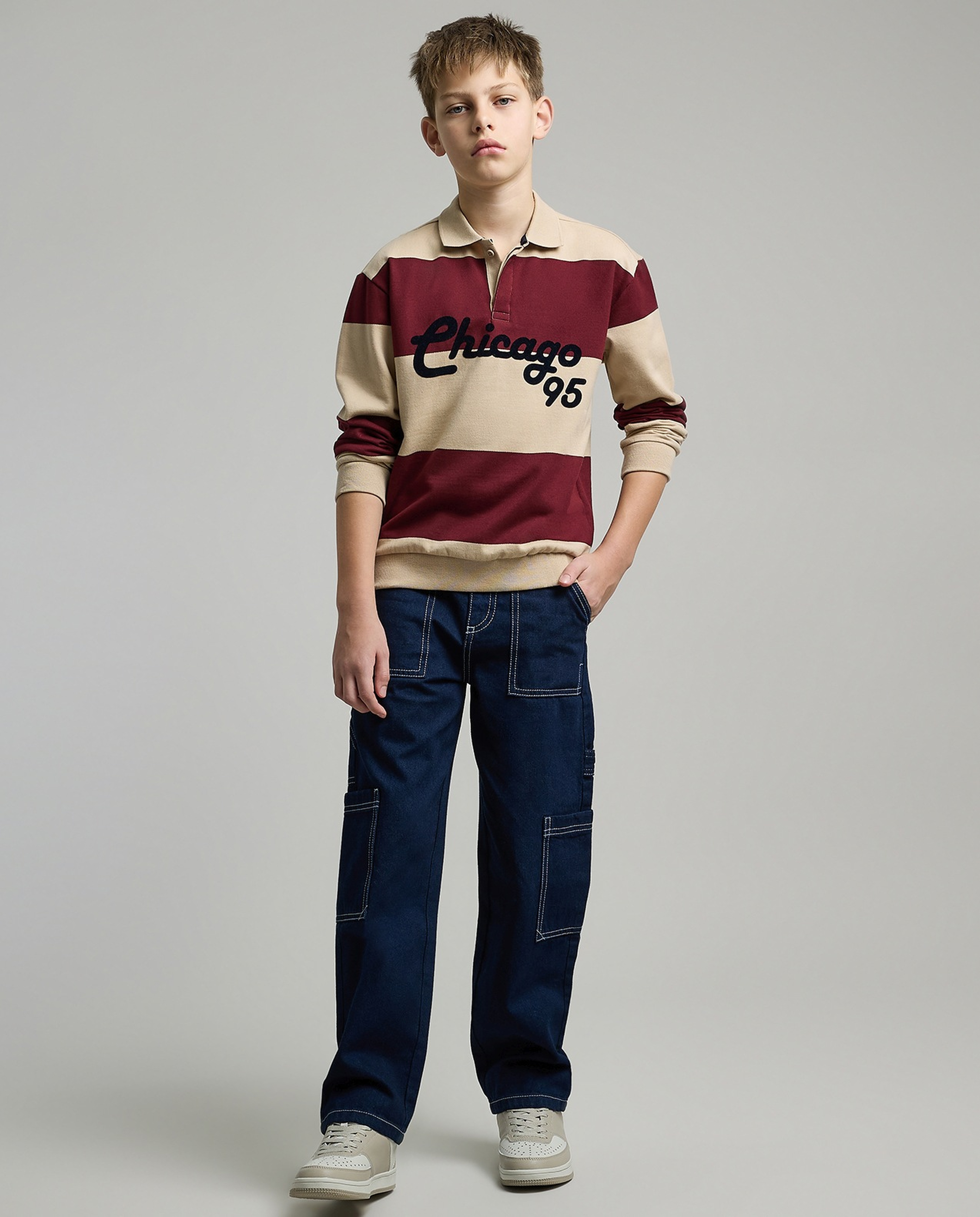 Color Block Sweatshirt with Collar and Long Sleeves