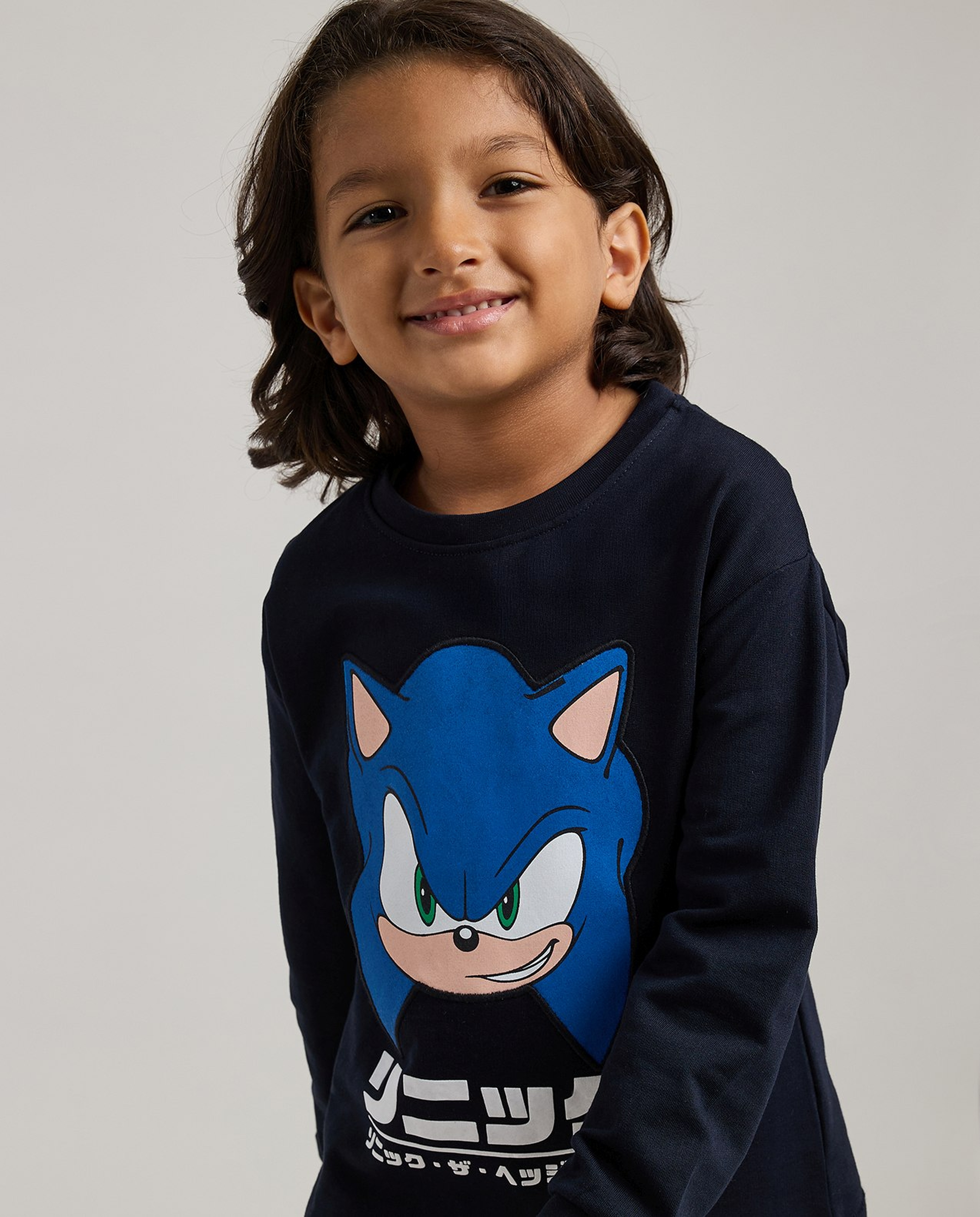 Sonic The Hedgehog Printed T-Shirt with Crew Neck & Long Sleeves