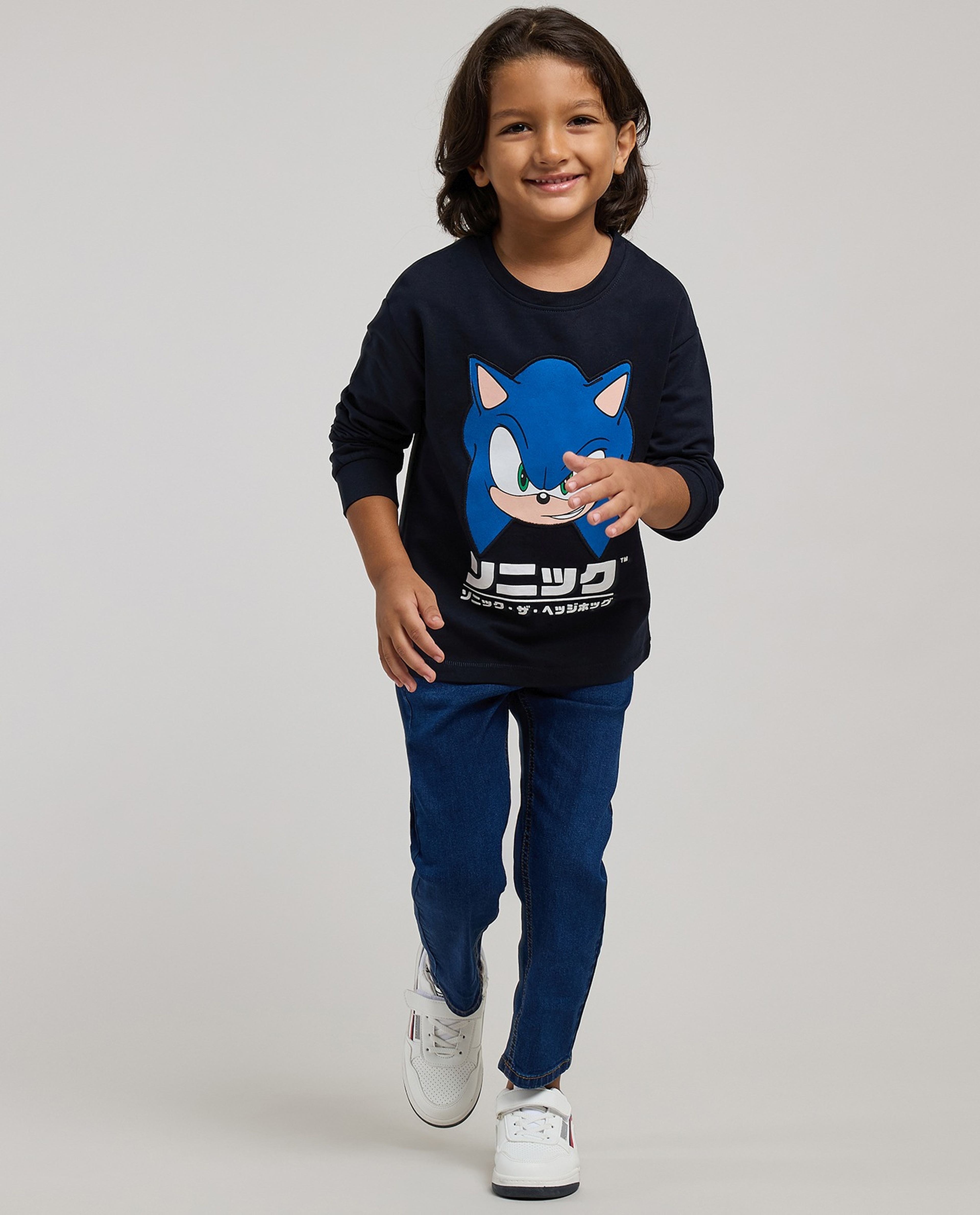 Sonic The Hedgehog Printed T-Shirt with Crew Neck & Long Sleeves