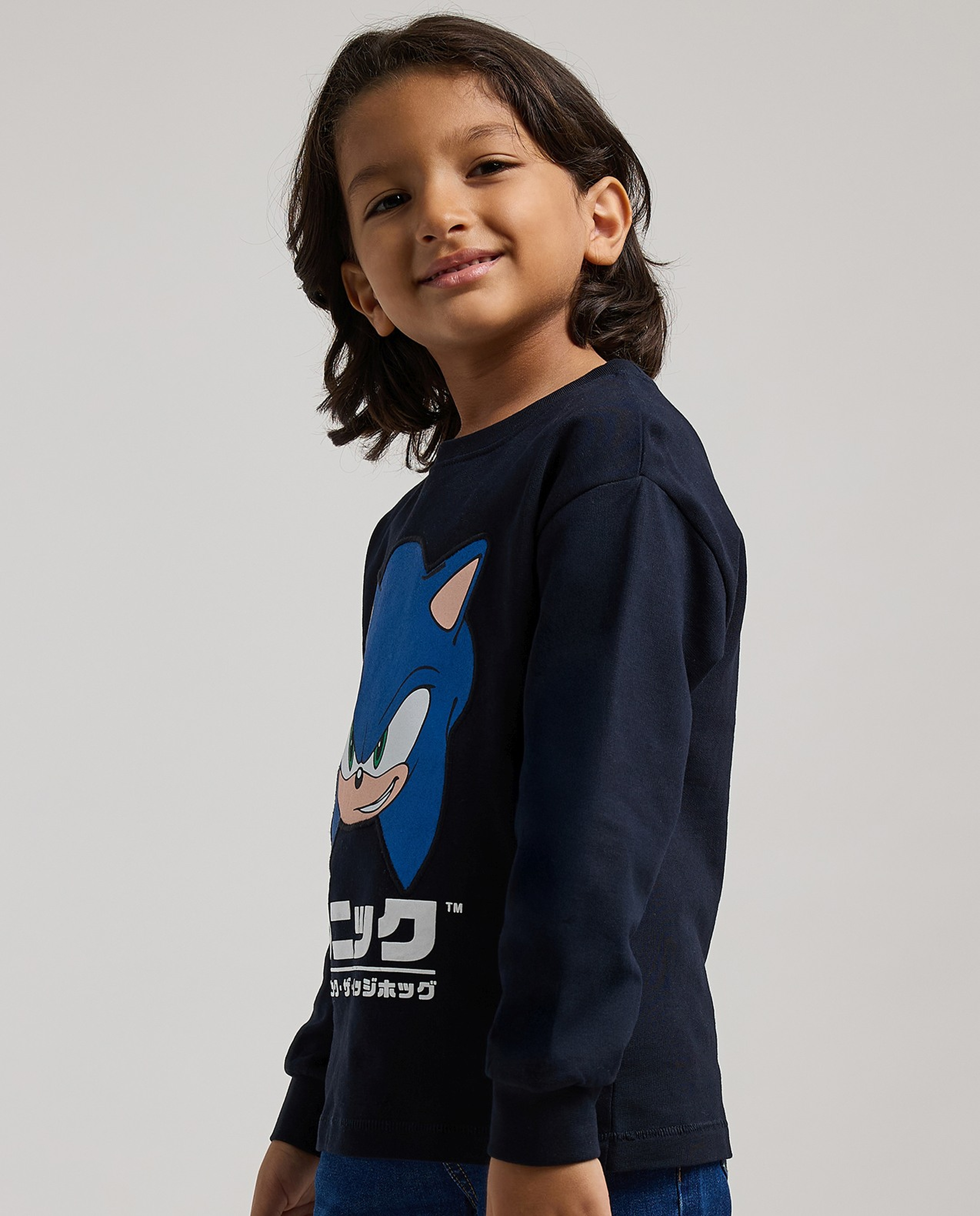 Sonic The Hedgehog Printed T-Shirt with Crew Neck & Long Sleeves