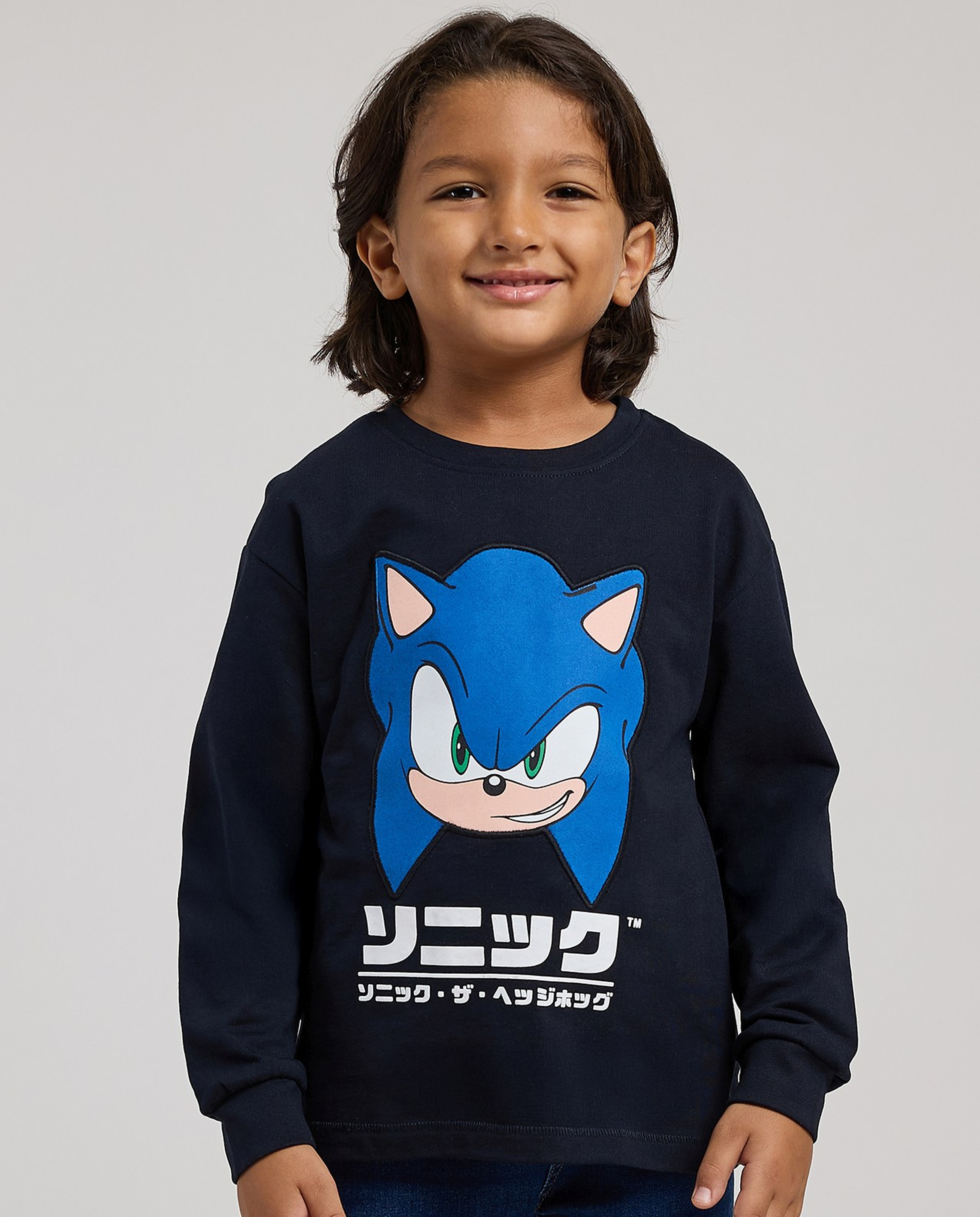 Sonic The Hedgehog Printed T-Shirt with Crew Neck & Long Sleeves