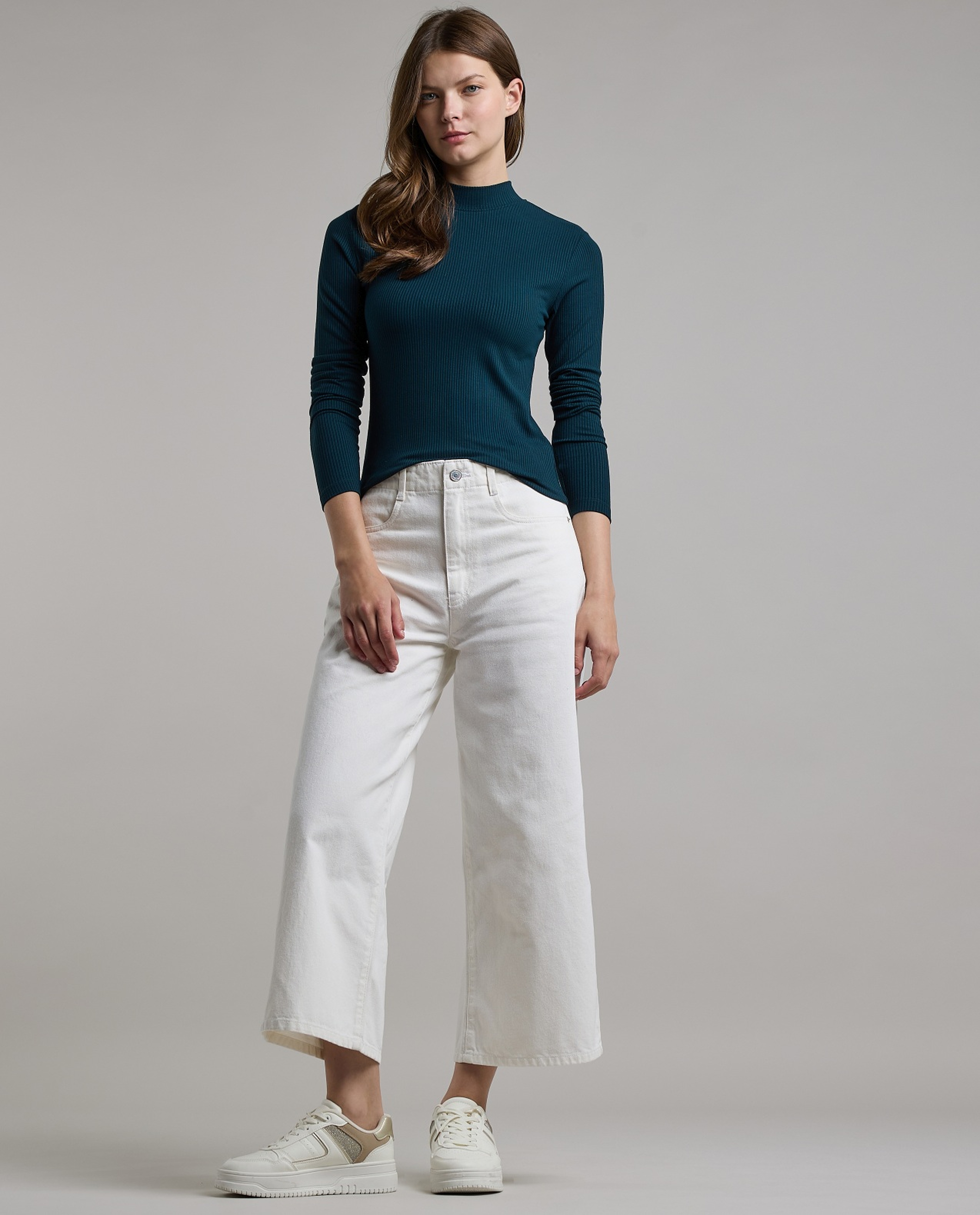 Ribbed Top with Mock Neck and Long Sleeves
