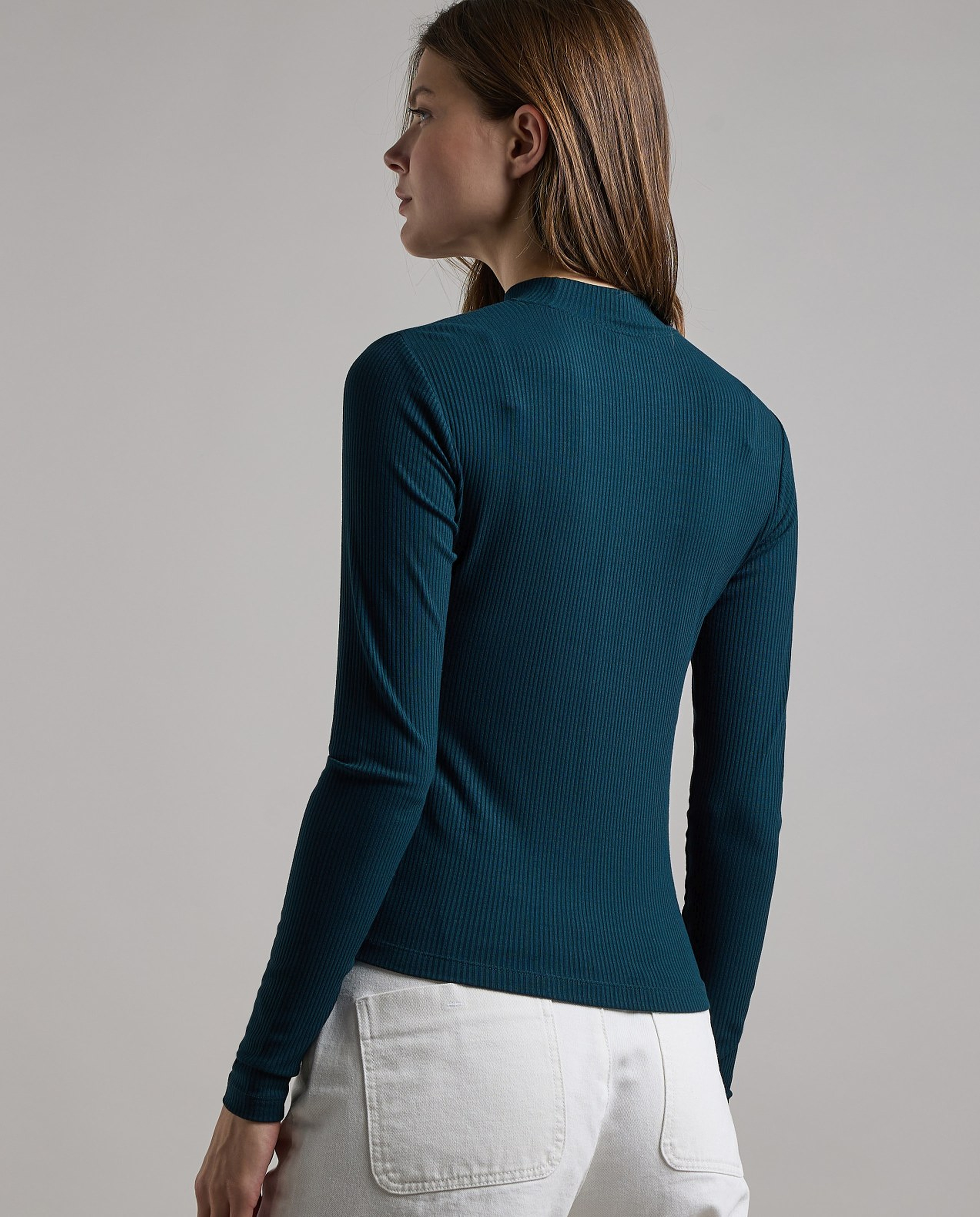 Ribbed Top with Mock Neck and Long Sleeves
