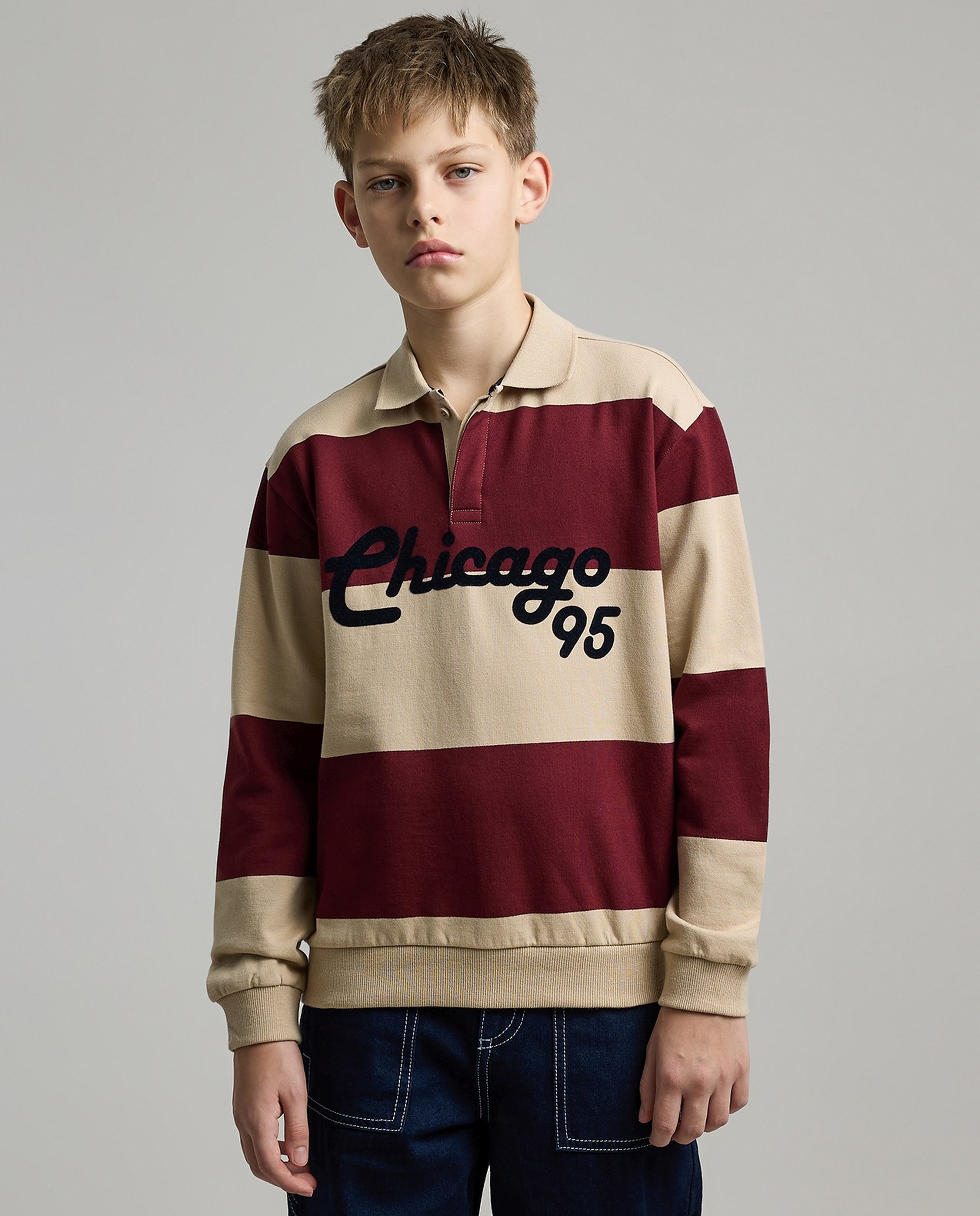 Color Block Sweatshirt with Collar and Long Sleeves