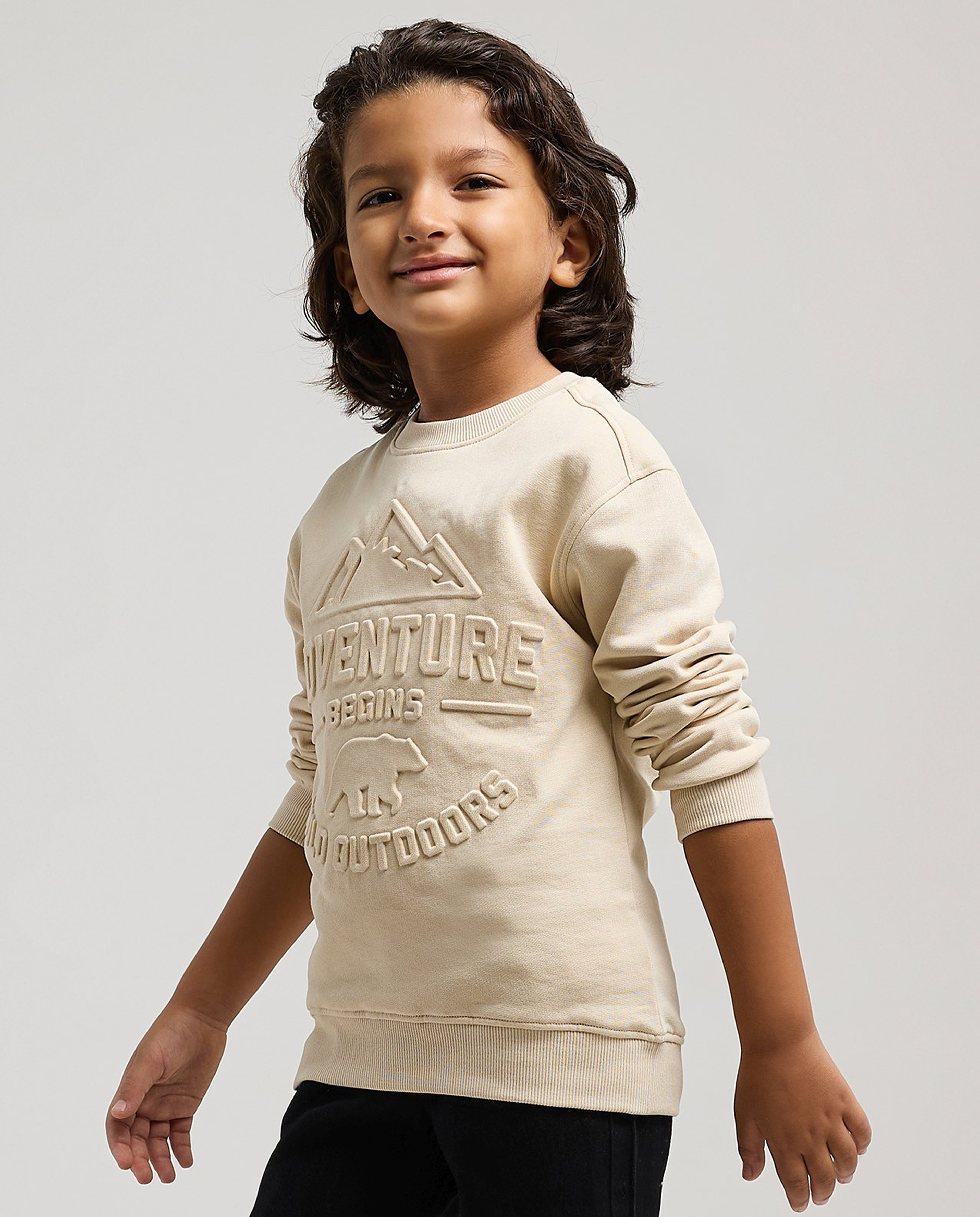 Embossed Sweatshirt with Crew Neck and Long Sleeves