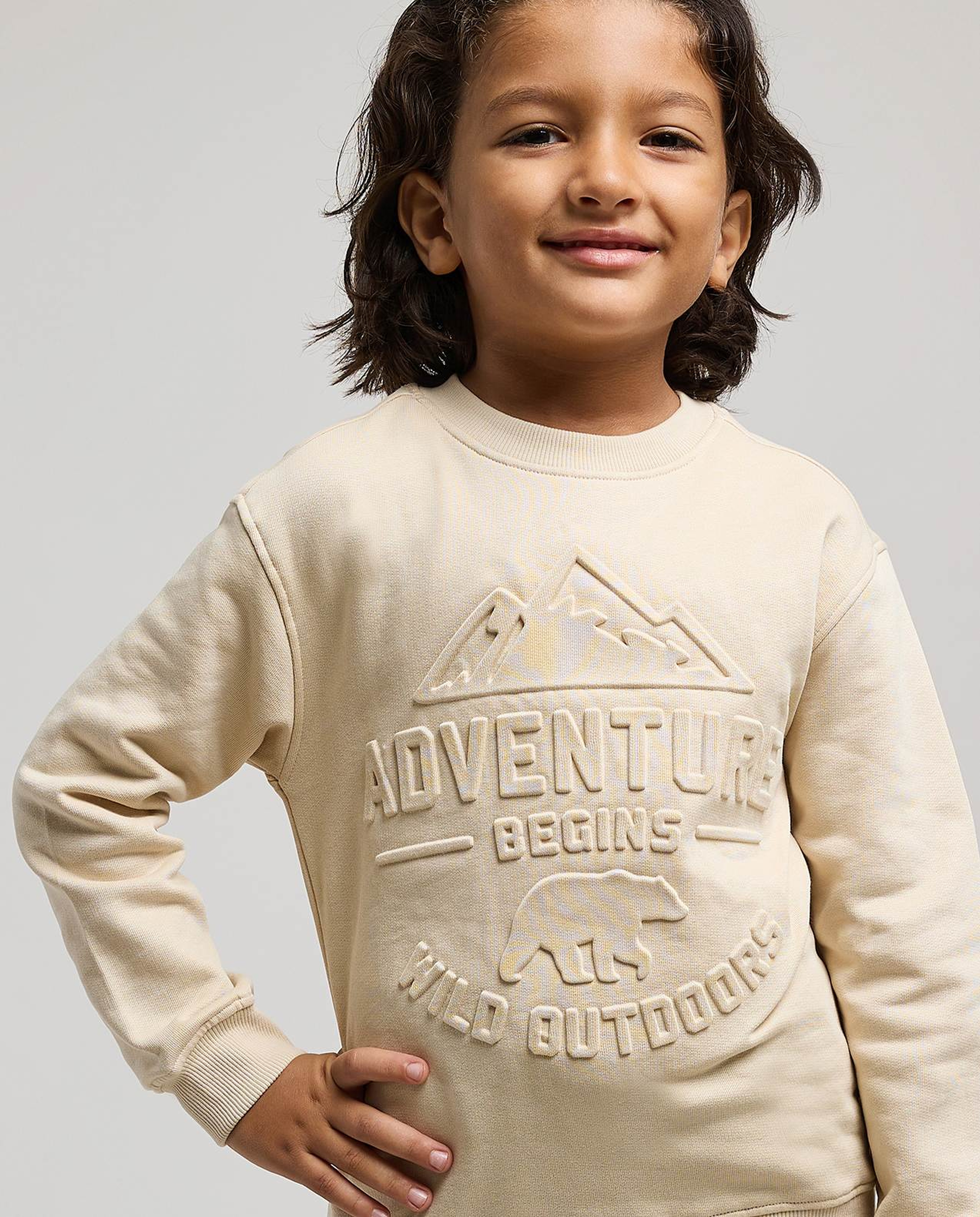 Embossed Sweatshirt with Crew Neck and Long Sleeves