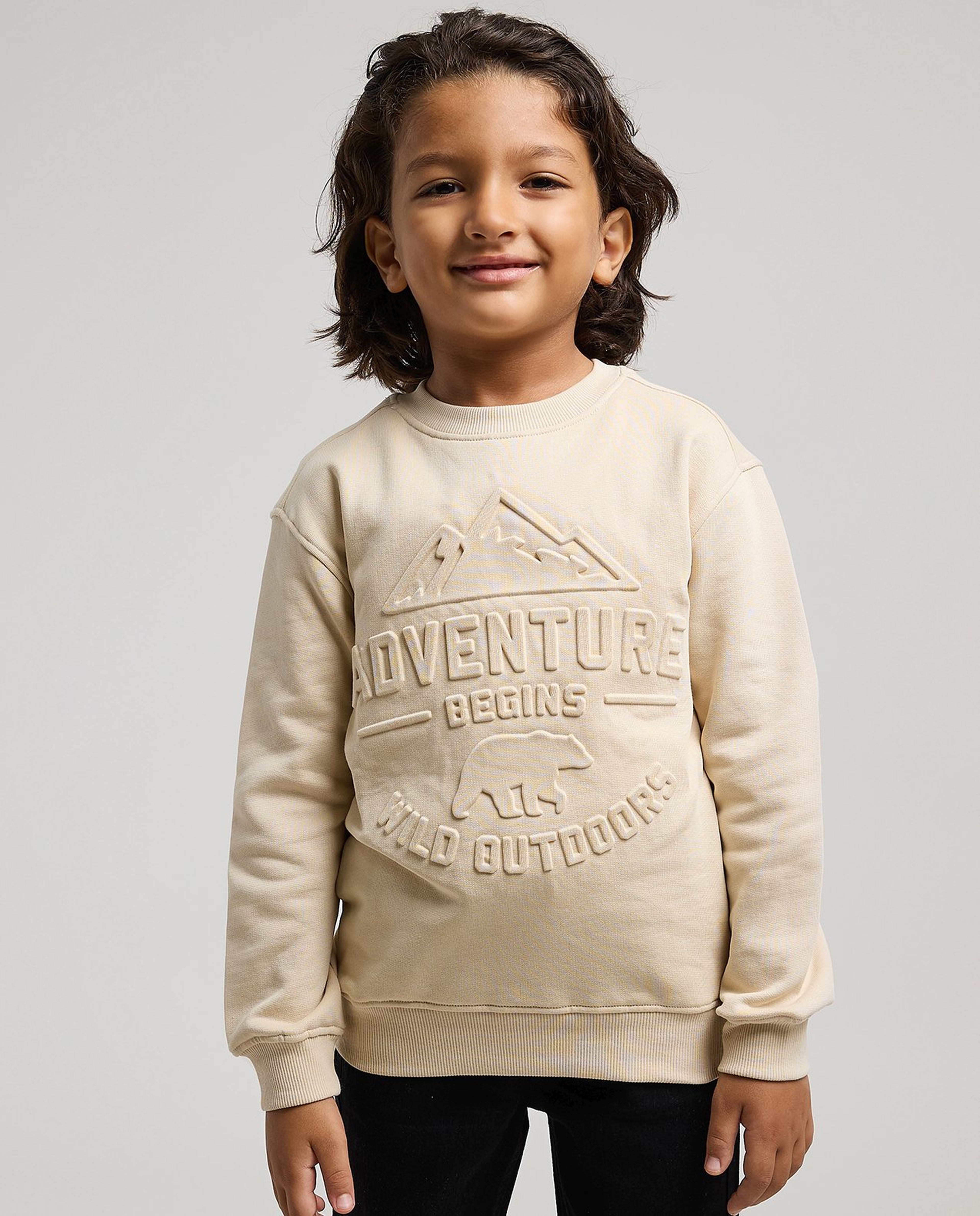 Embossed Sweatshirt with Crew Neck and Long Sleeves