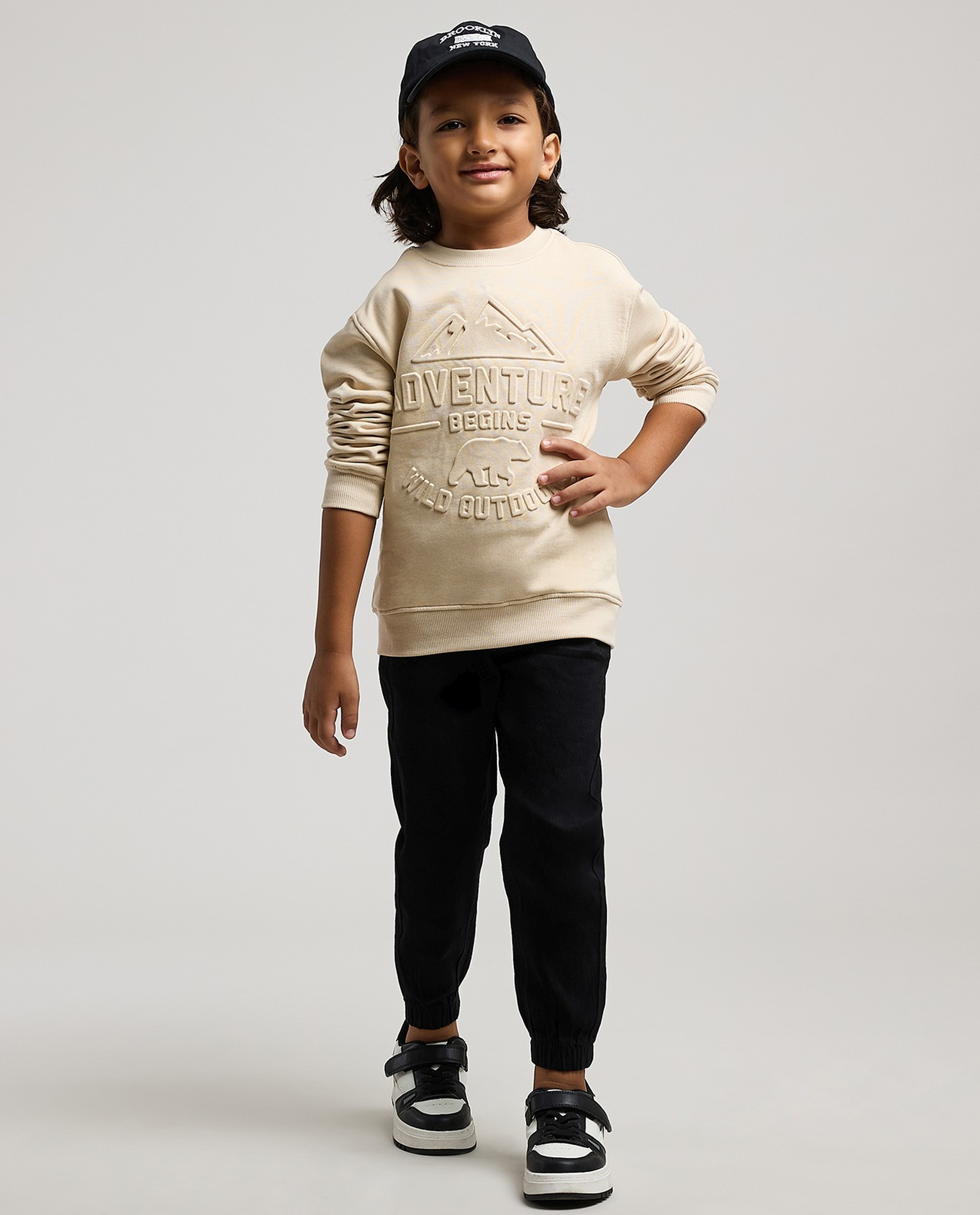 Embossed Sweatshirt with Crew Neck and Long Sleeves