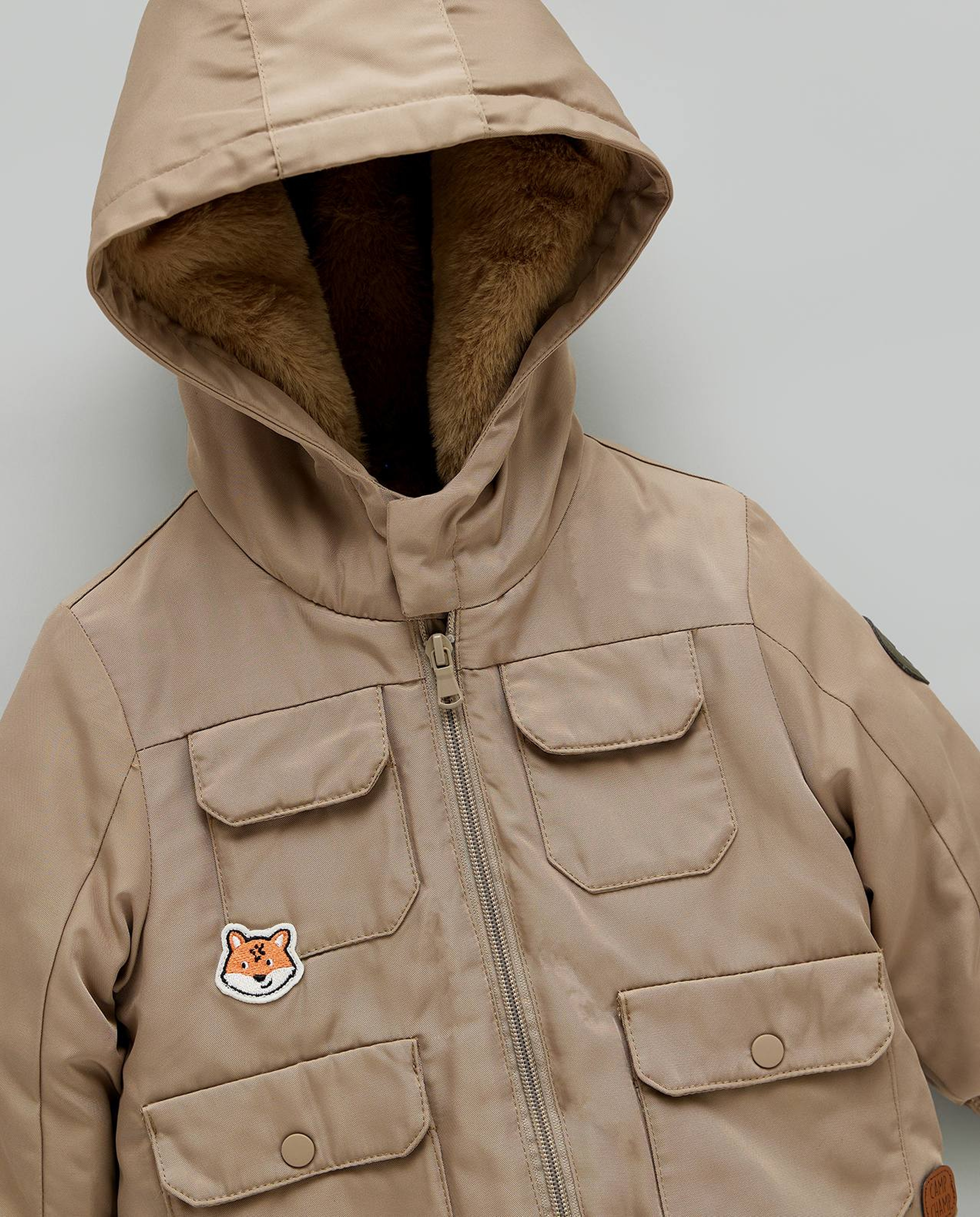 Pocket Detail Hooded Jacket with Long Sleeves