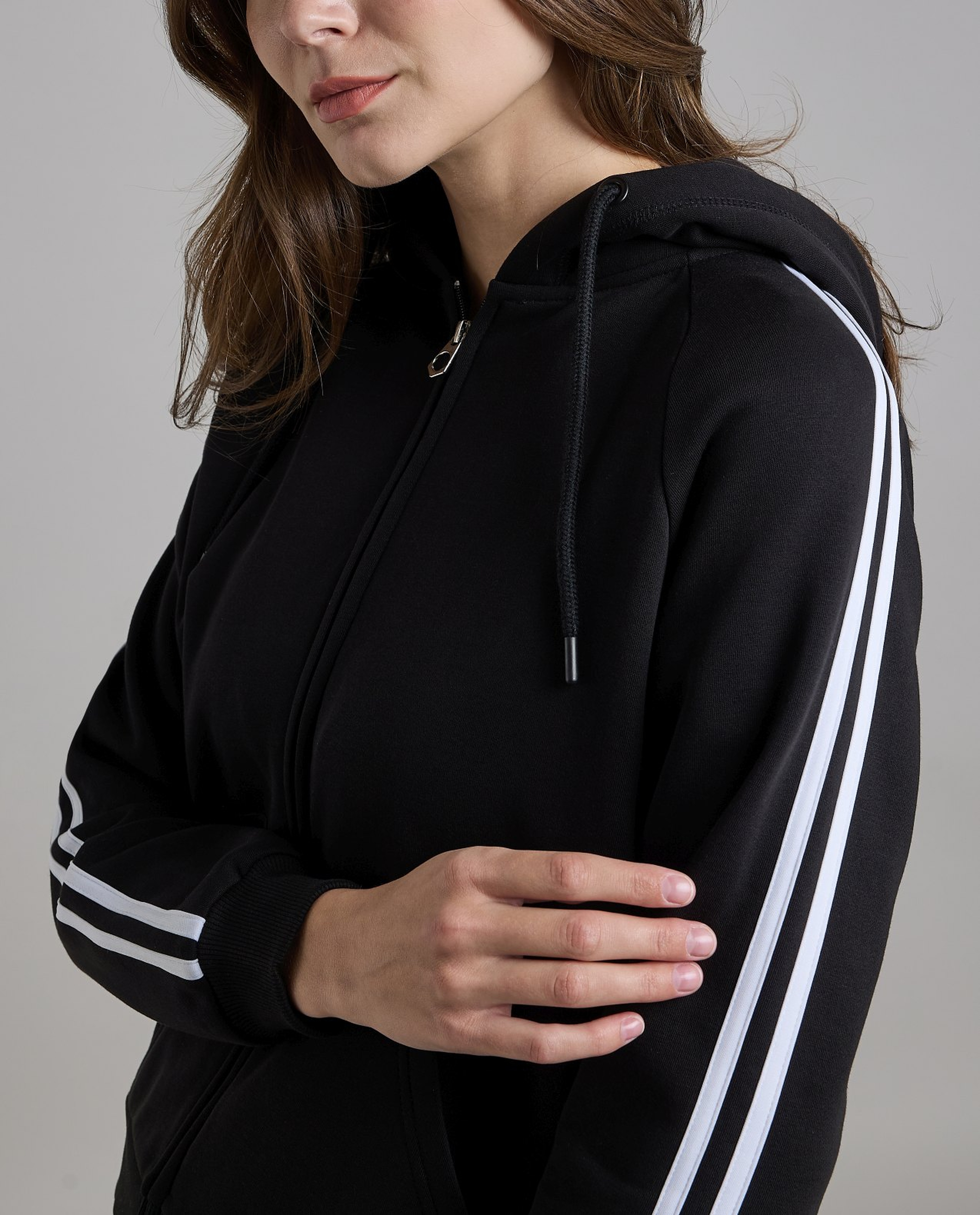 Stripe Detail Hooded Jacket with Long Sleeves