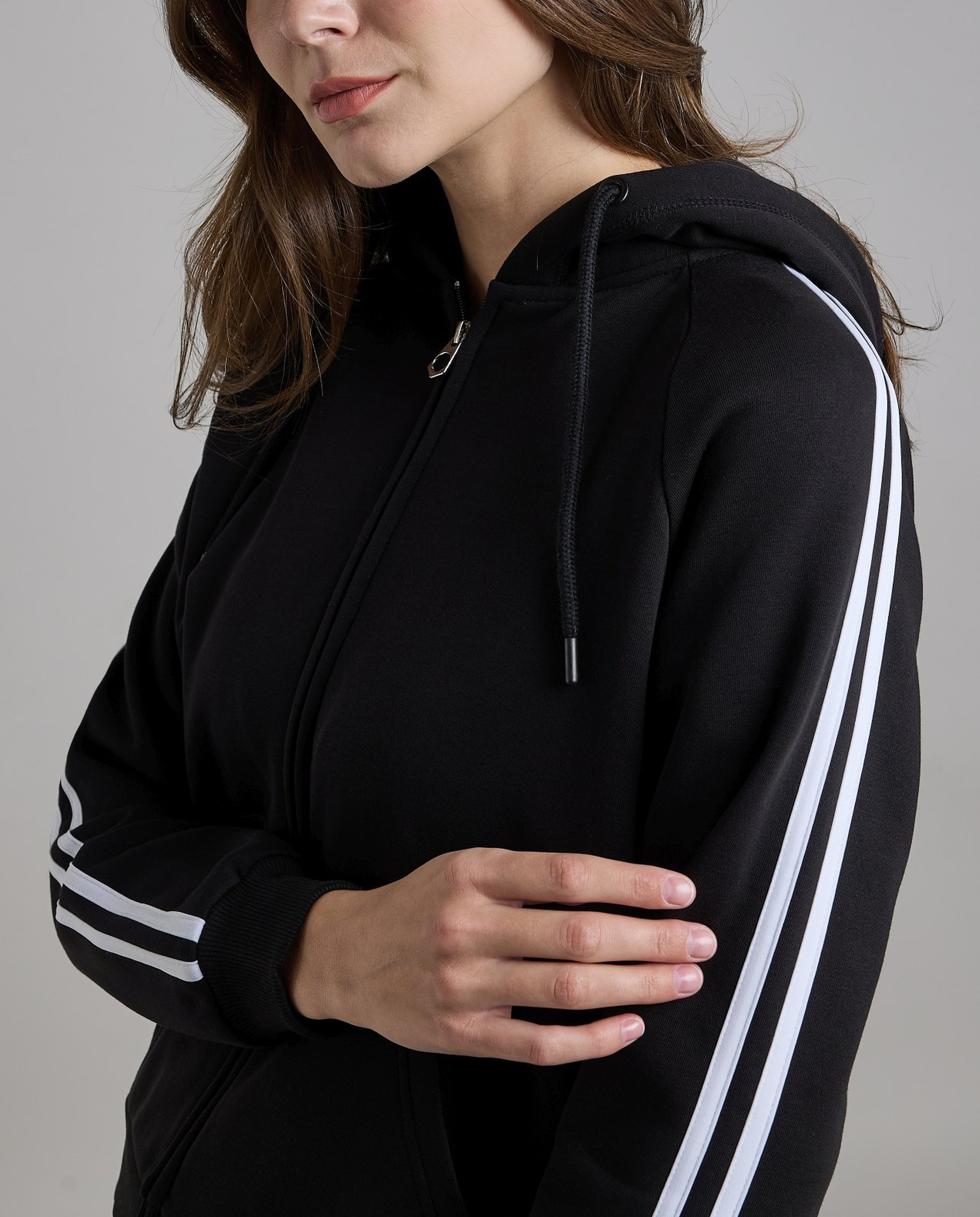 Stripe Detail Hooded Jacket with Long Sleeves