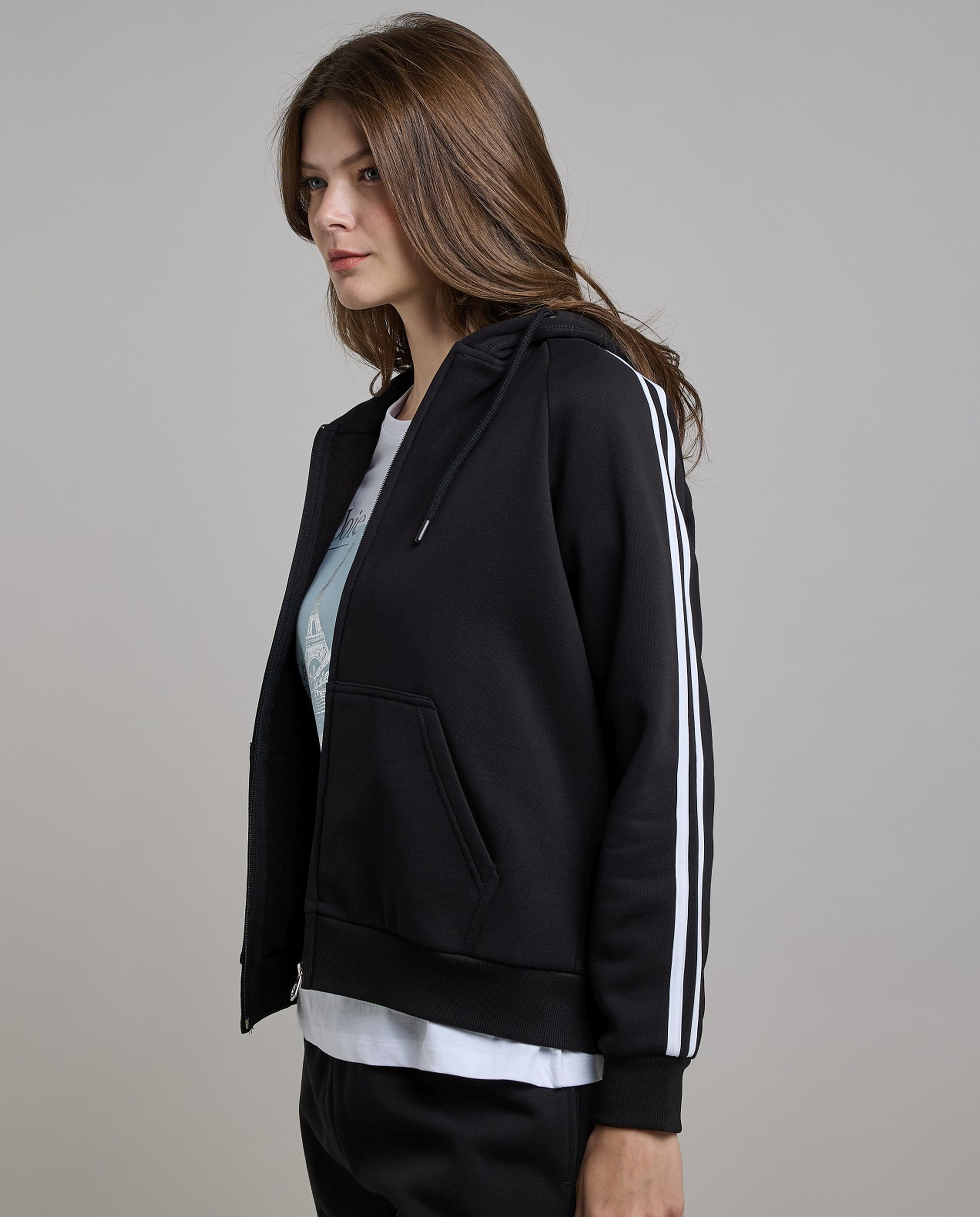 Stripe Detail Hooded Jacket with Long Sleeves