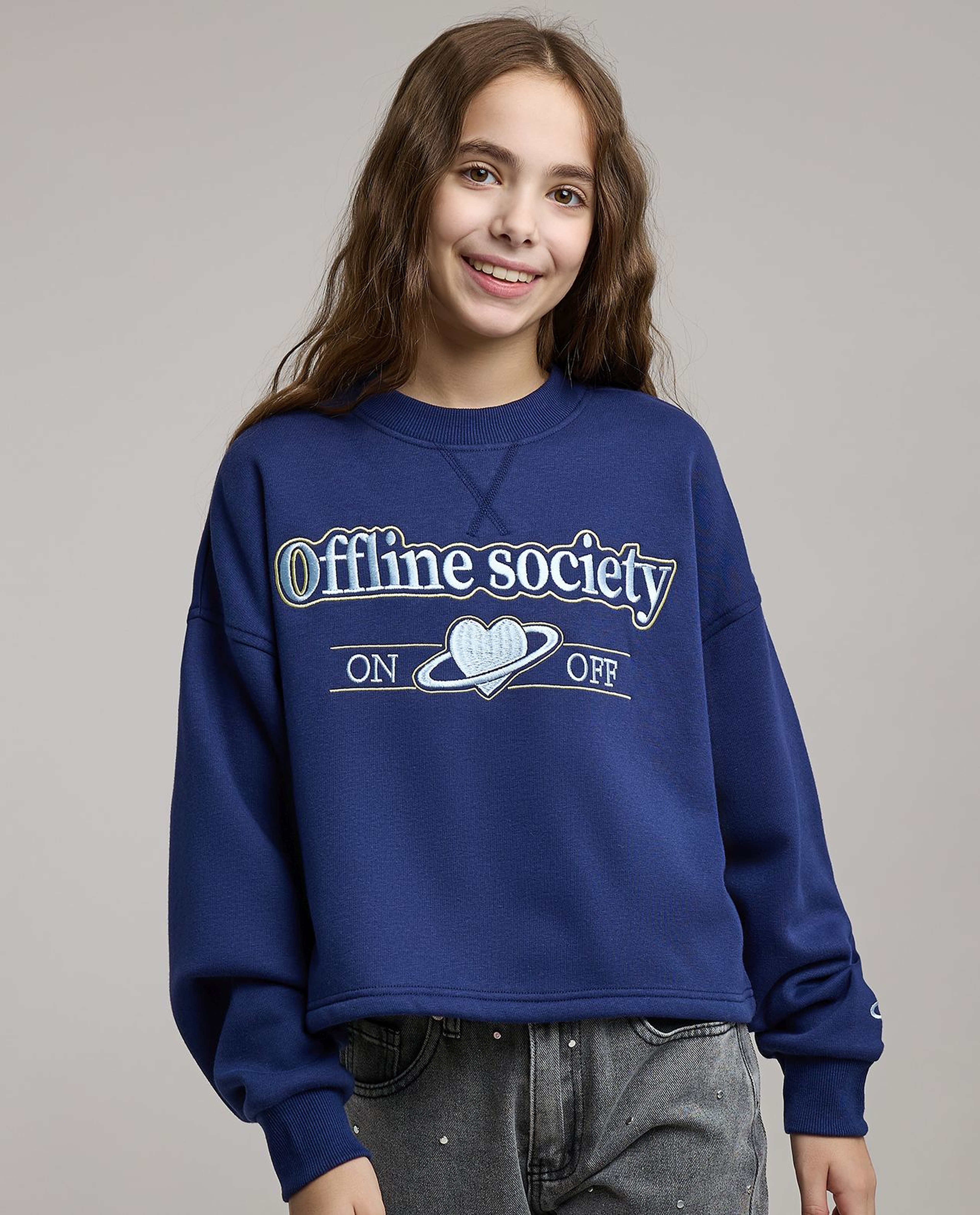 Embroidered Sweatshirt with Crew Neck and Long Sleeves