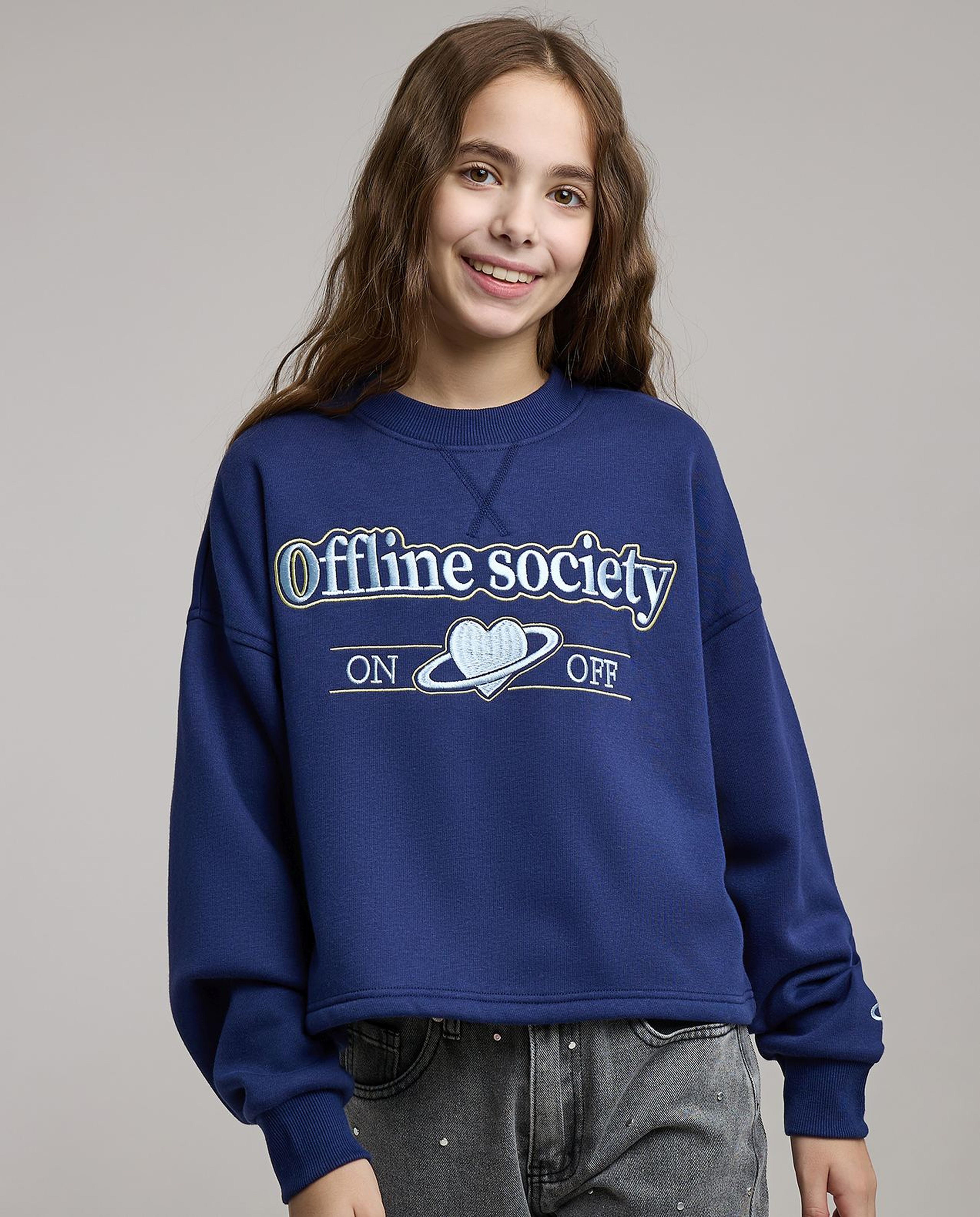 Embroidered Sweatshirt with Crew Neck and Long Sleeves