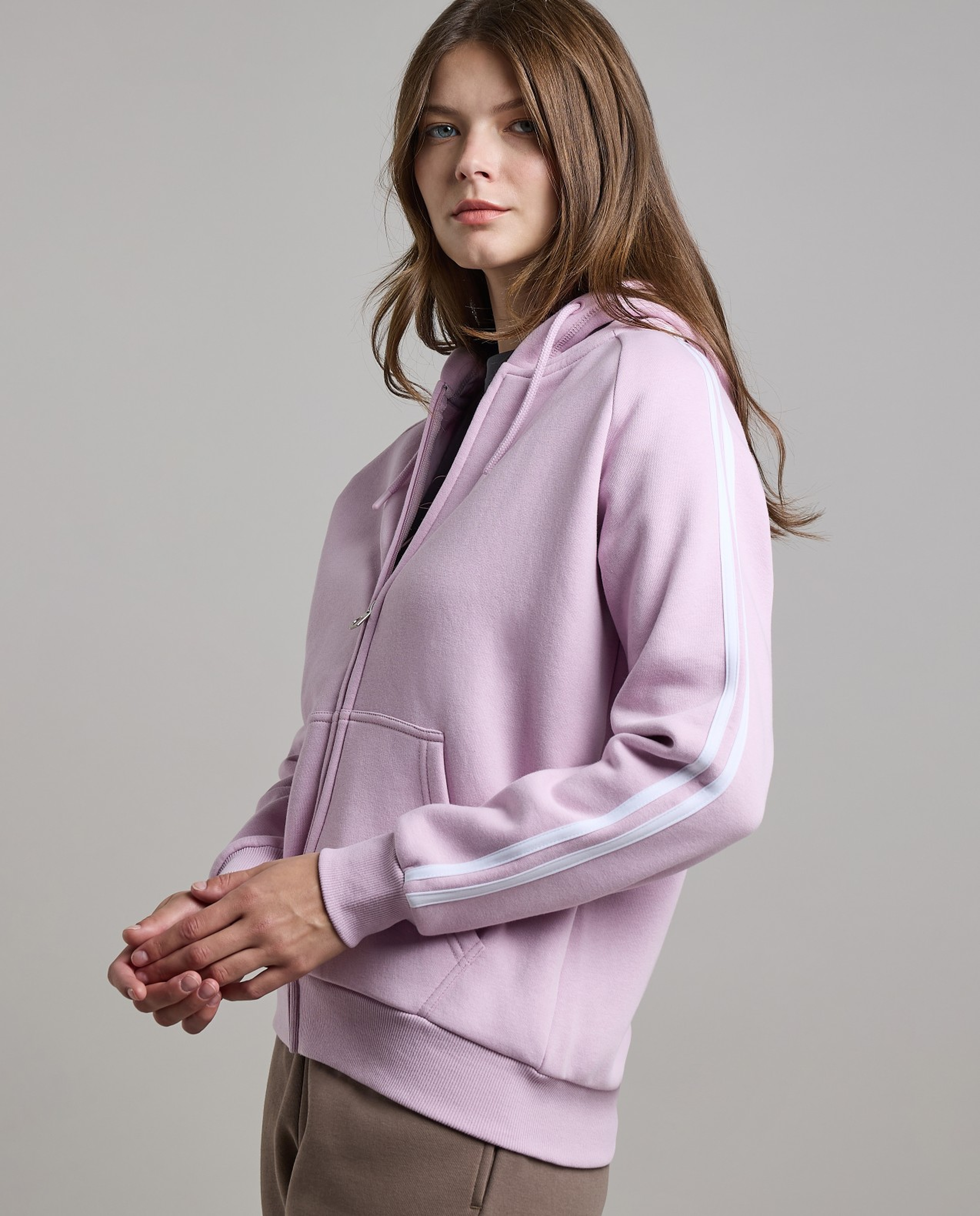 Stripe Detail Hooded Jacket with Long Sleeves