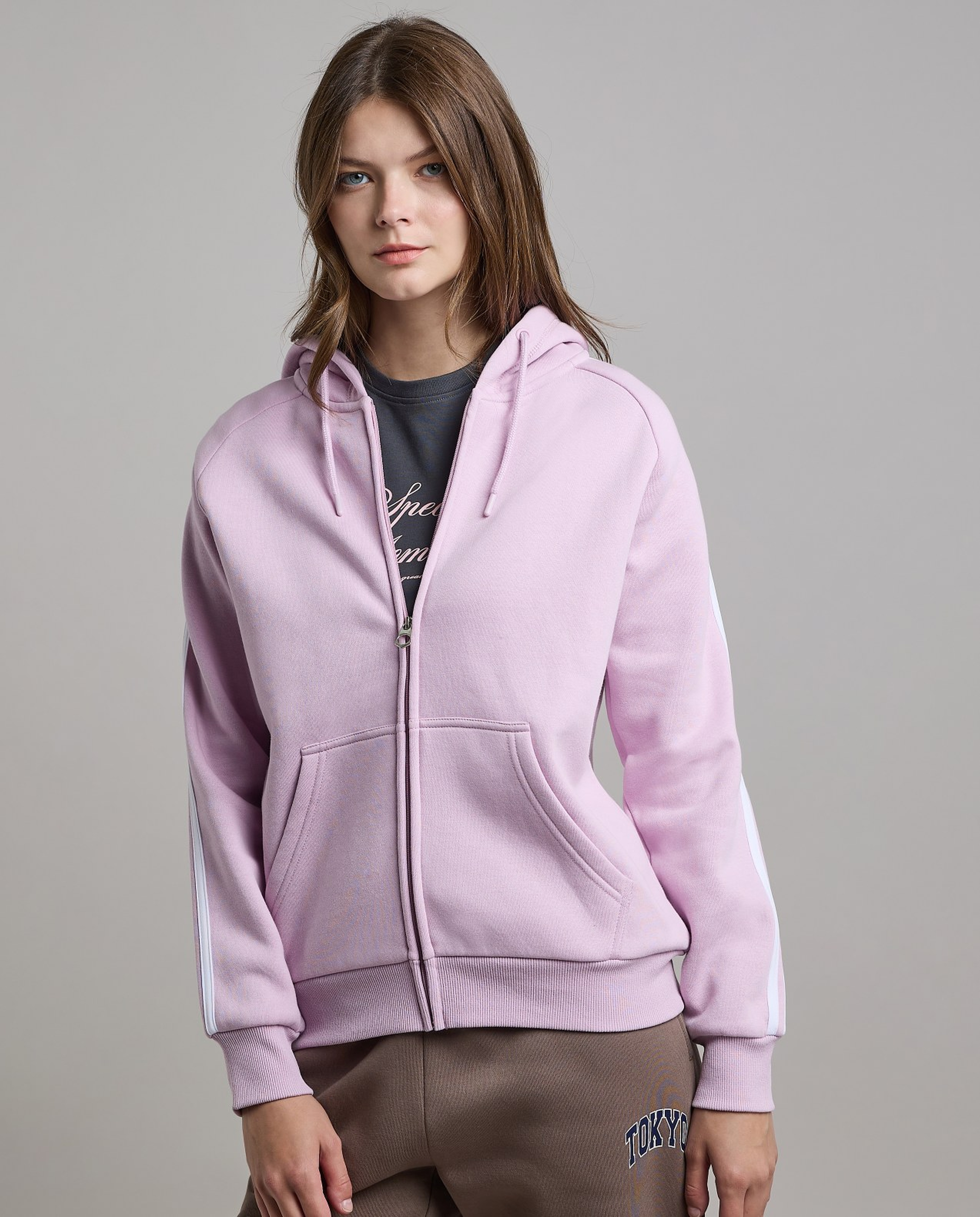 Stripe Detail Hooded Jacket with Long Sleeves