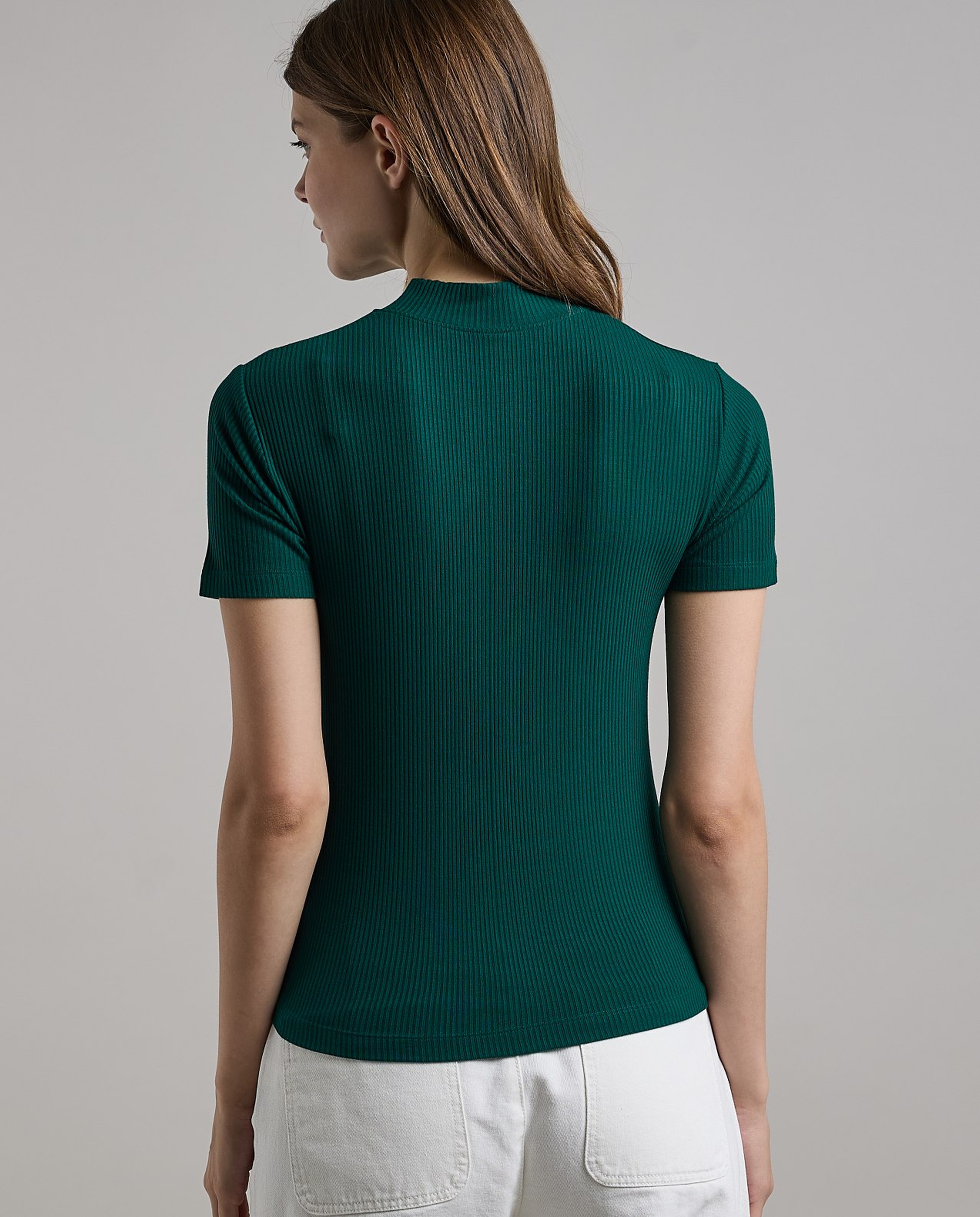 Ribbed Top with Mock Neck and Short Sleeves