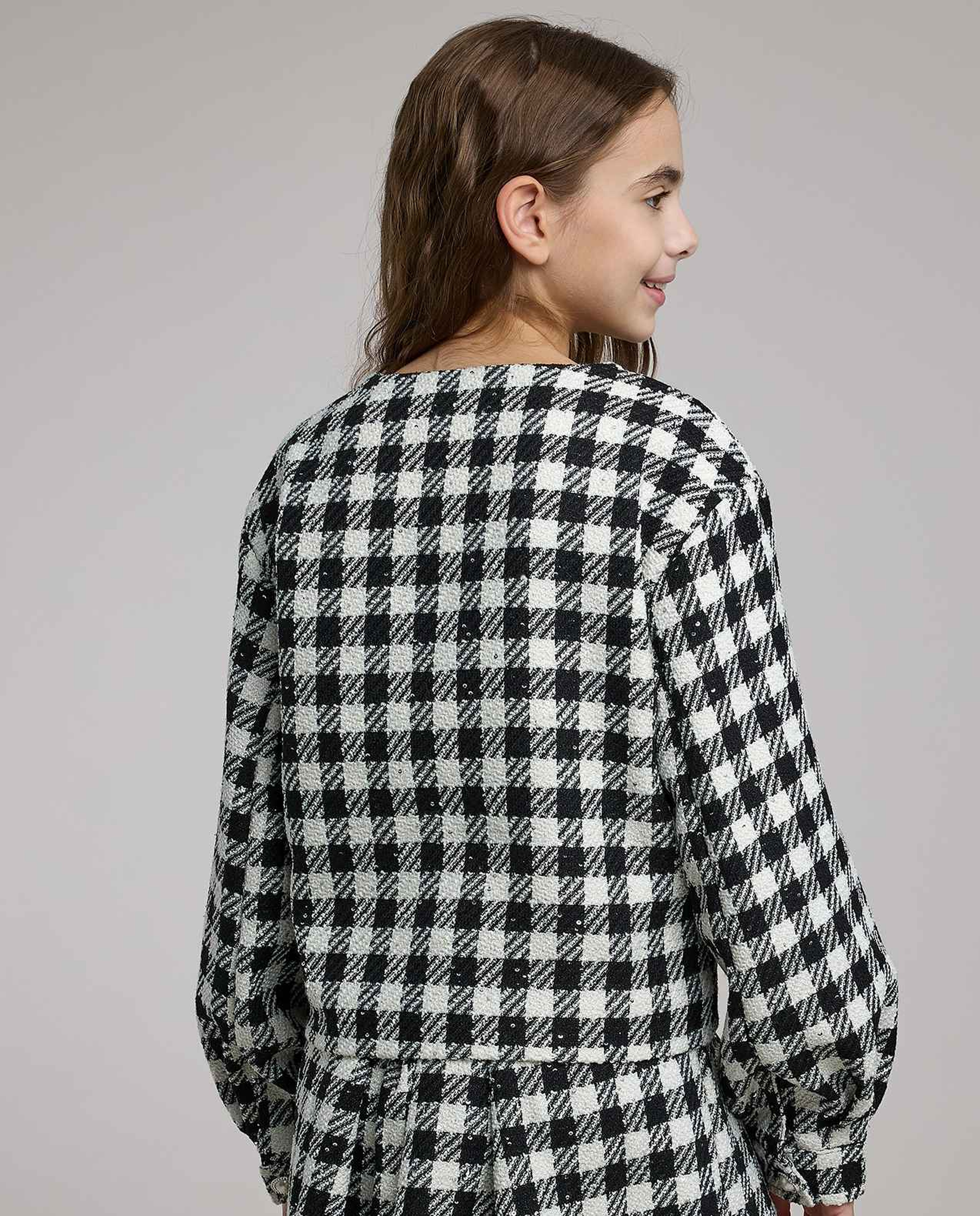 Checkered Jacket with Crew Neck and Long Sleeves