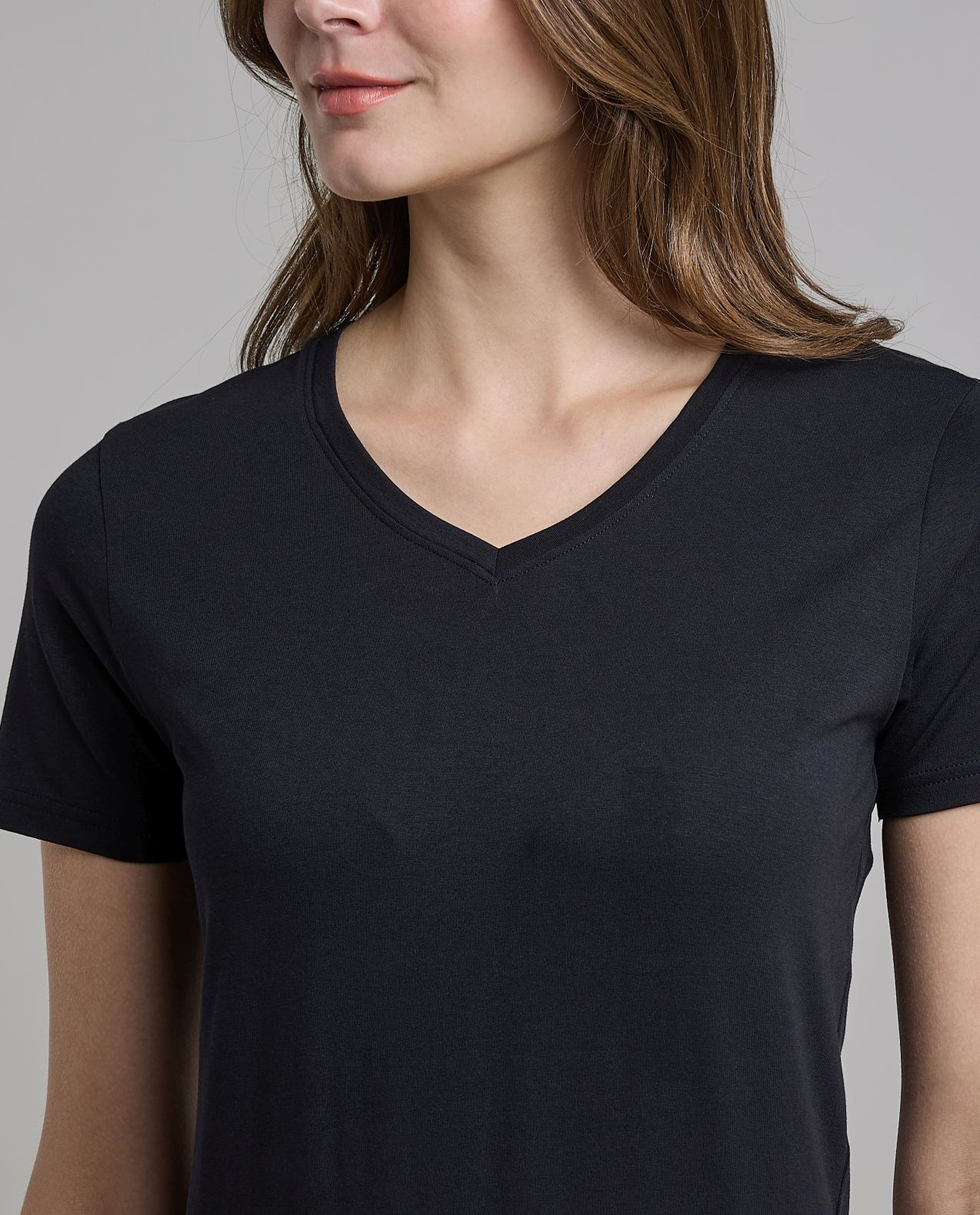 Solid T-Shirt with V-Neck and Short Sleeves