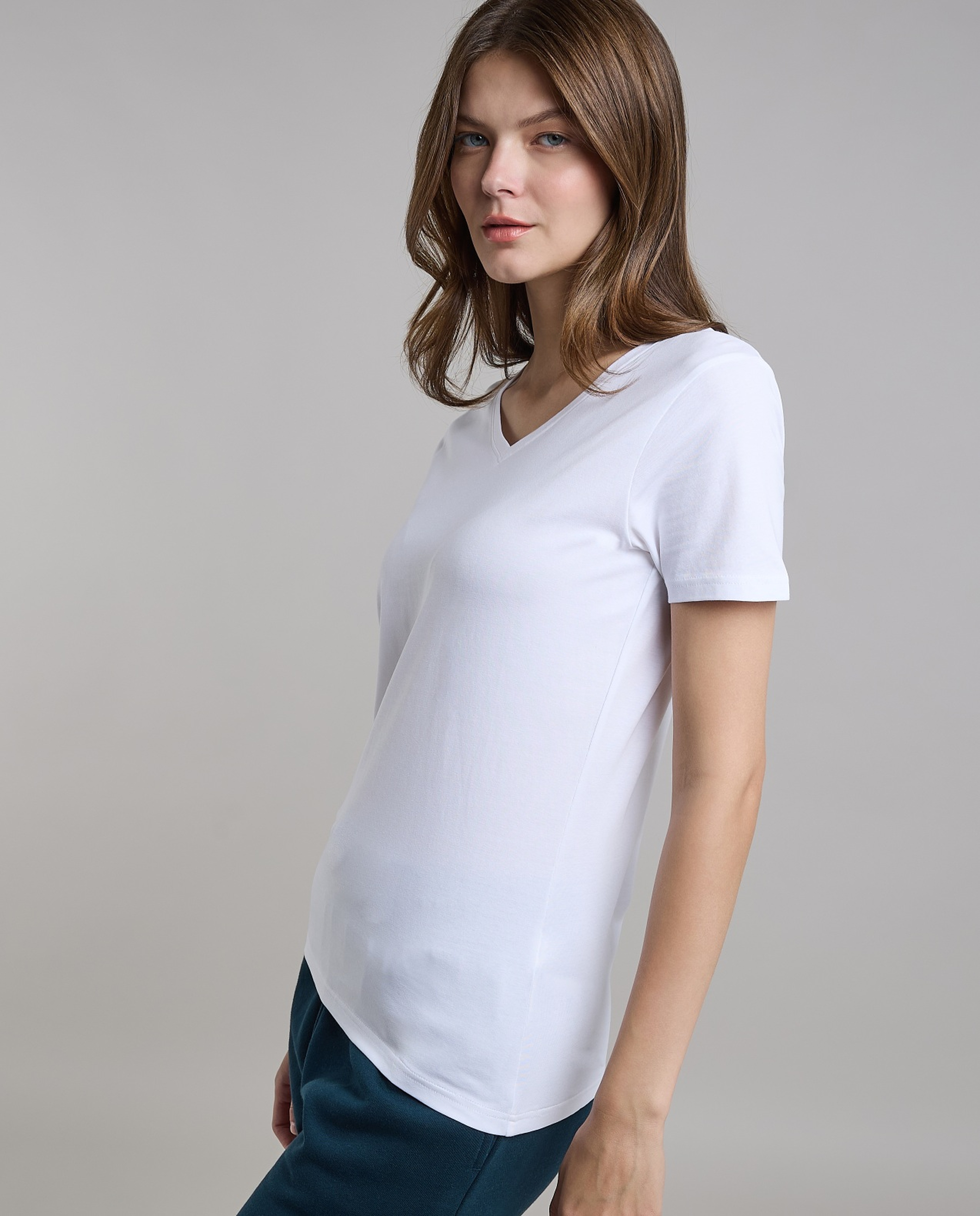 Solid T-Shirt with V-Neck and Short Sleeves
