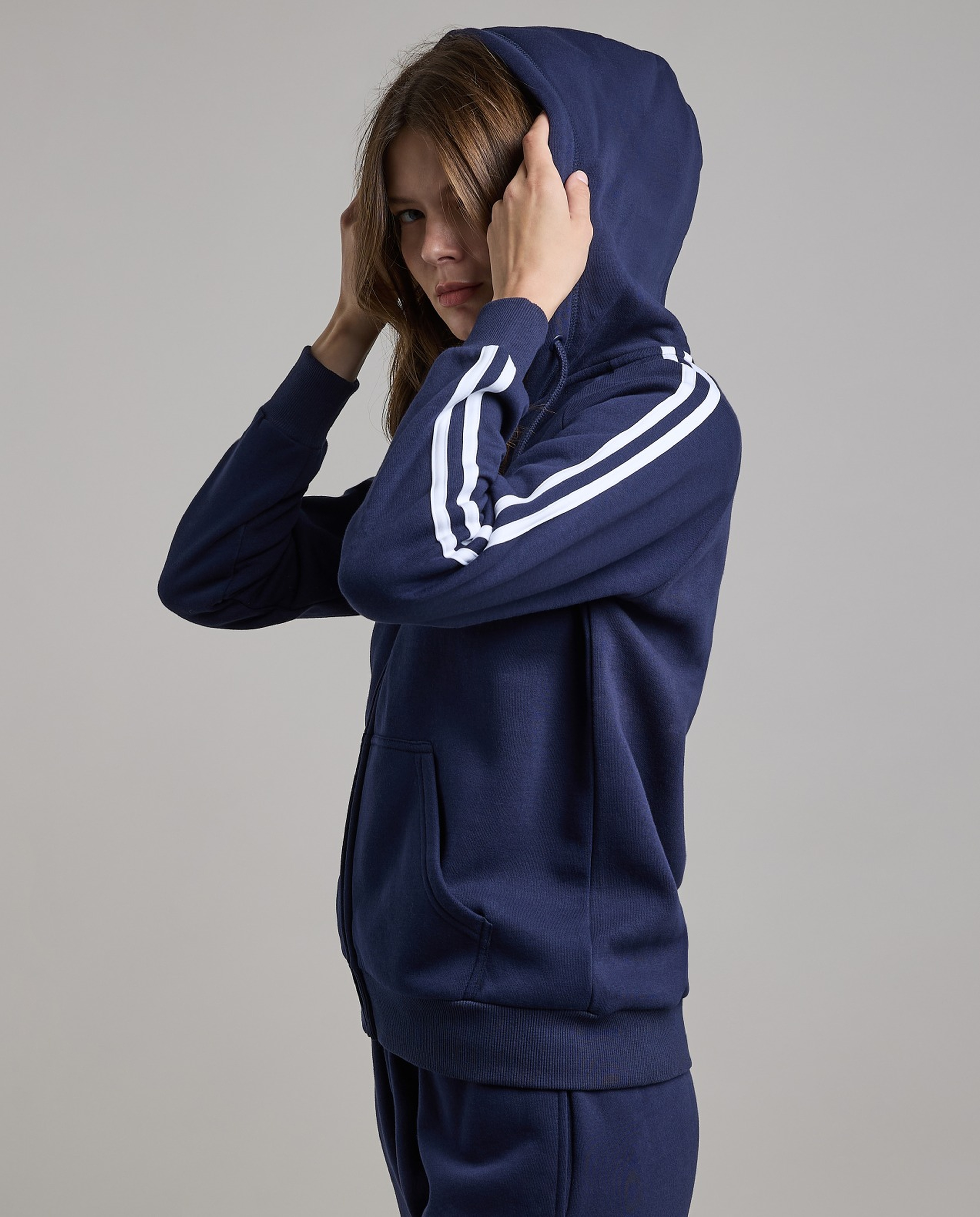 Stripe Detail Hooded Jacket with Long Sleeves