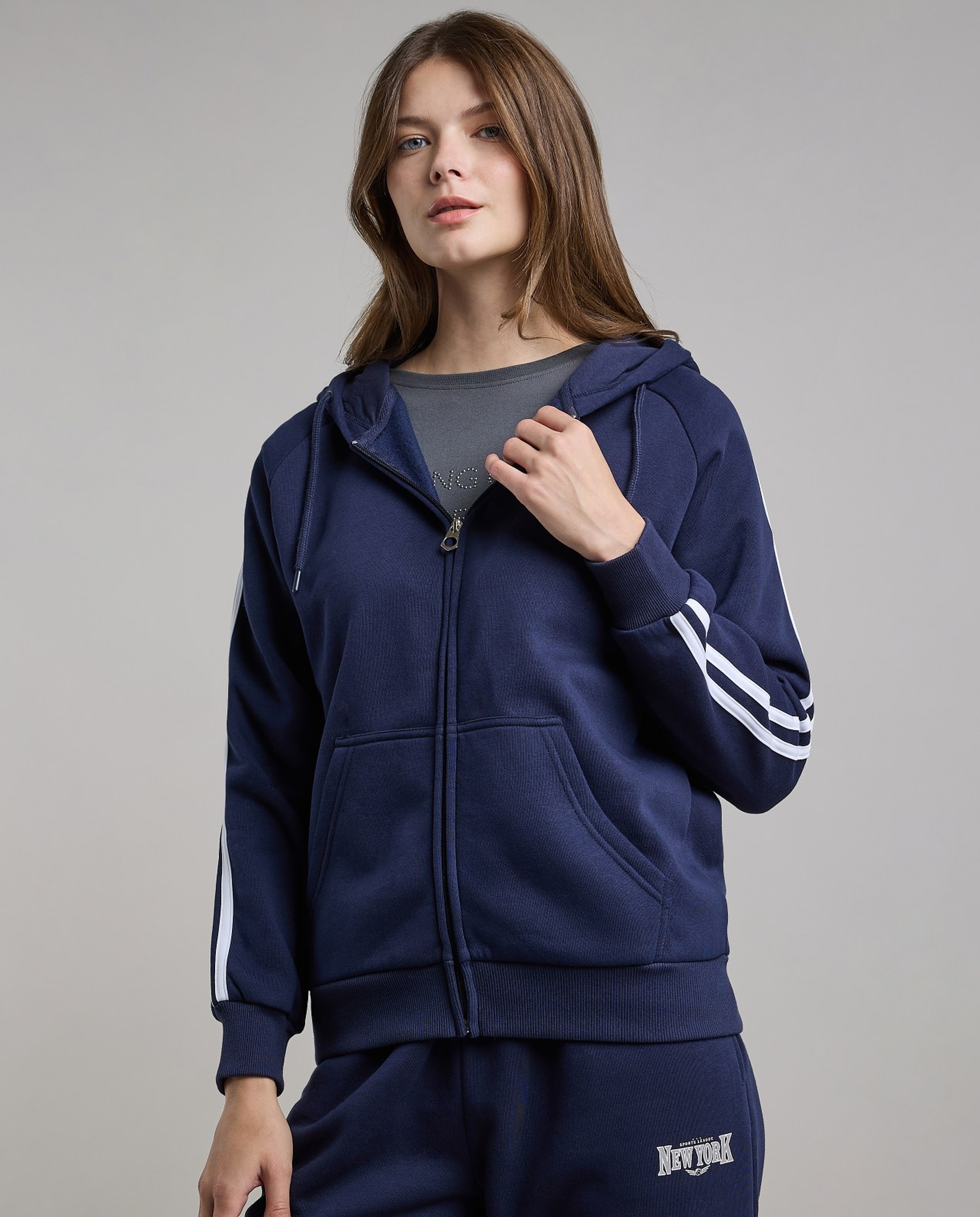 Stripe Detail Hooded Jacket with Long Sleeves