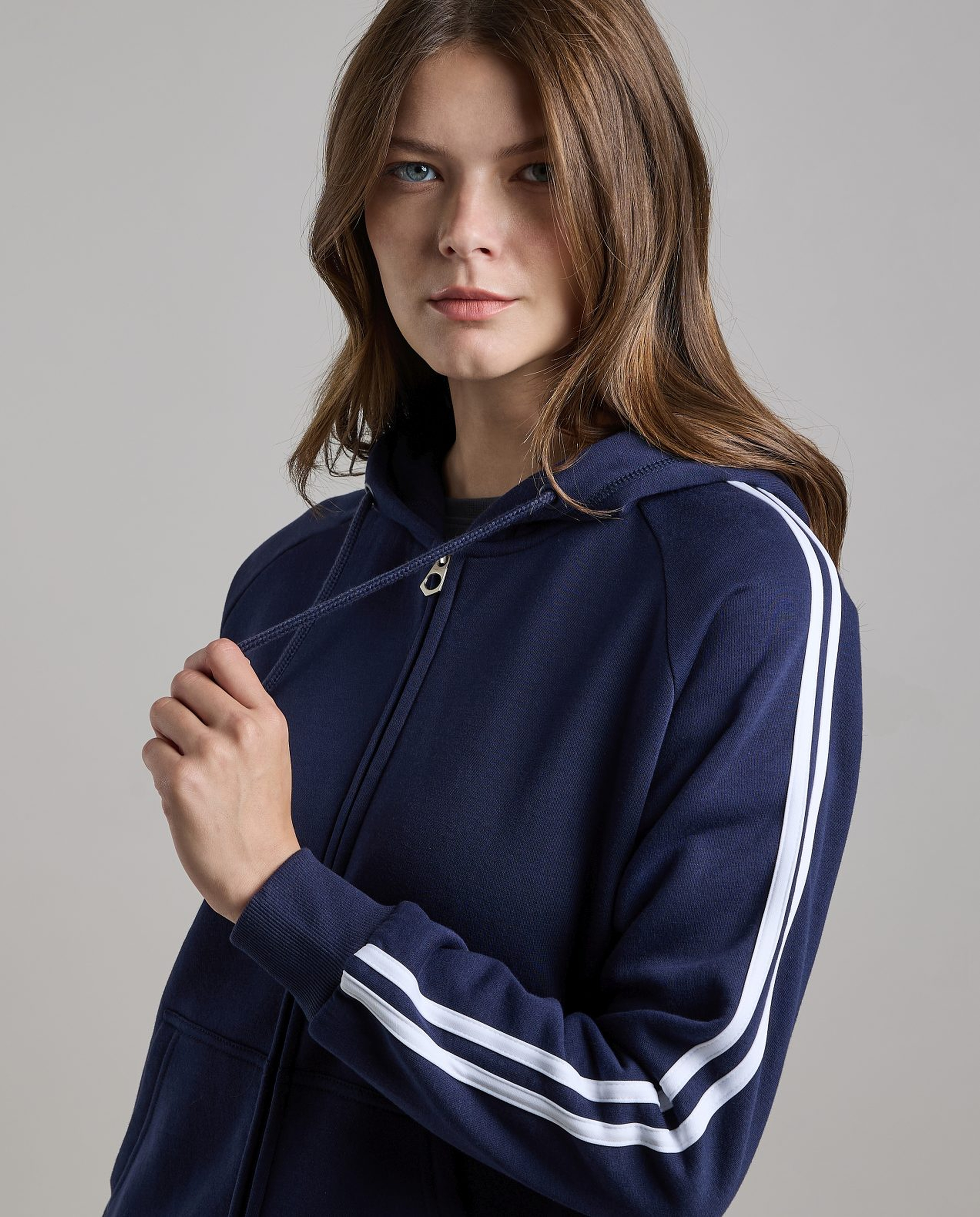 Stripe Detail Hooded Jacket with Long Sleeves