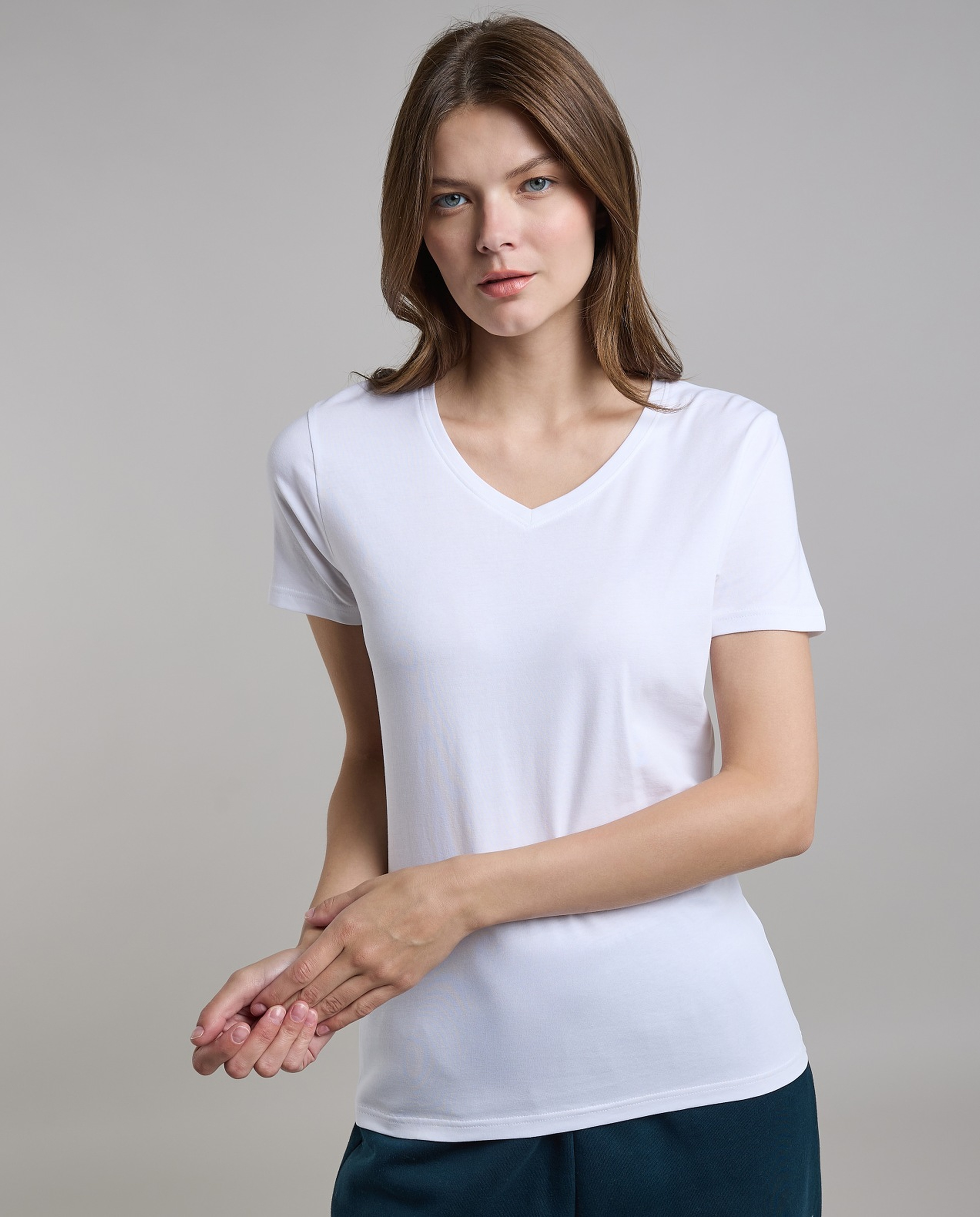 Solid T-Shirt with V-Neck and Short Sleeves