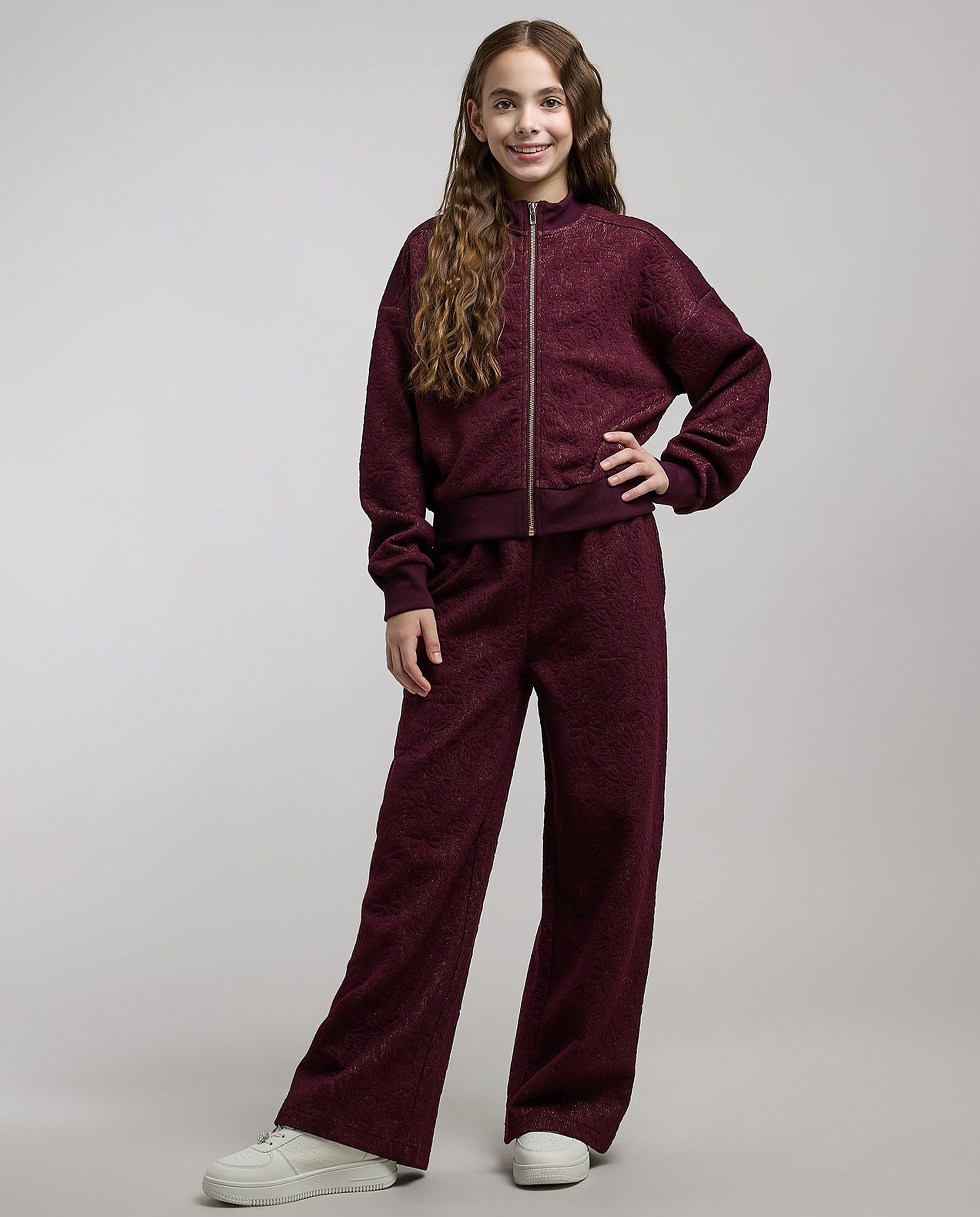 Self Patterned Jacket and Pant Set