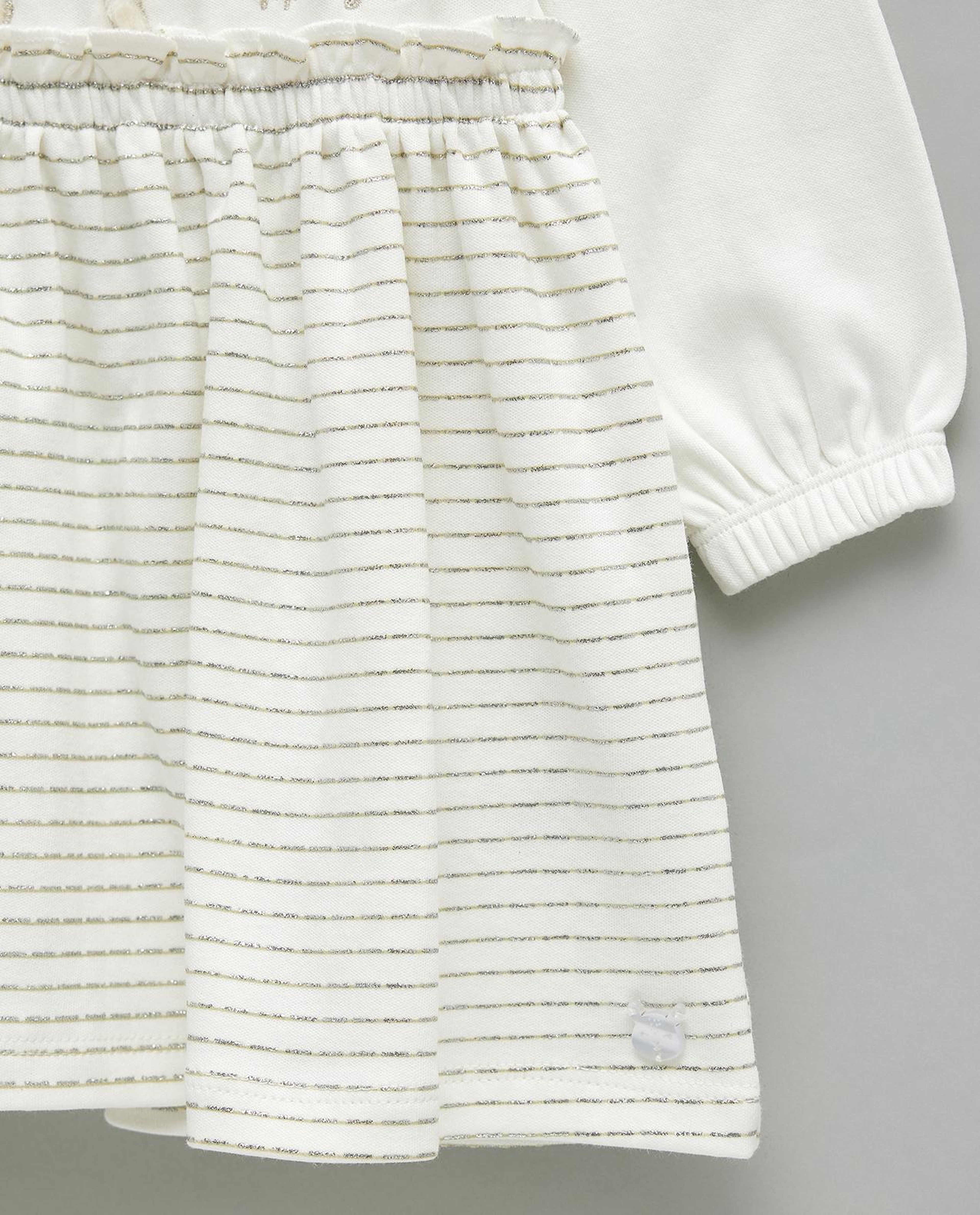 Appliqued A-Line Dress with Baby Collar and Long Sleeves