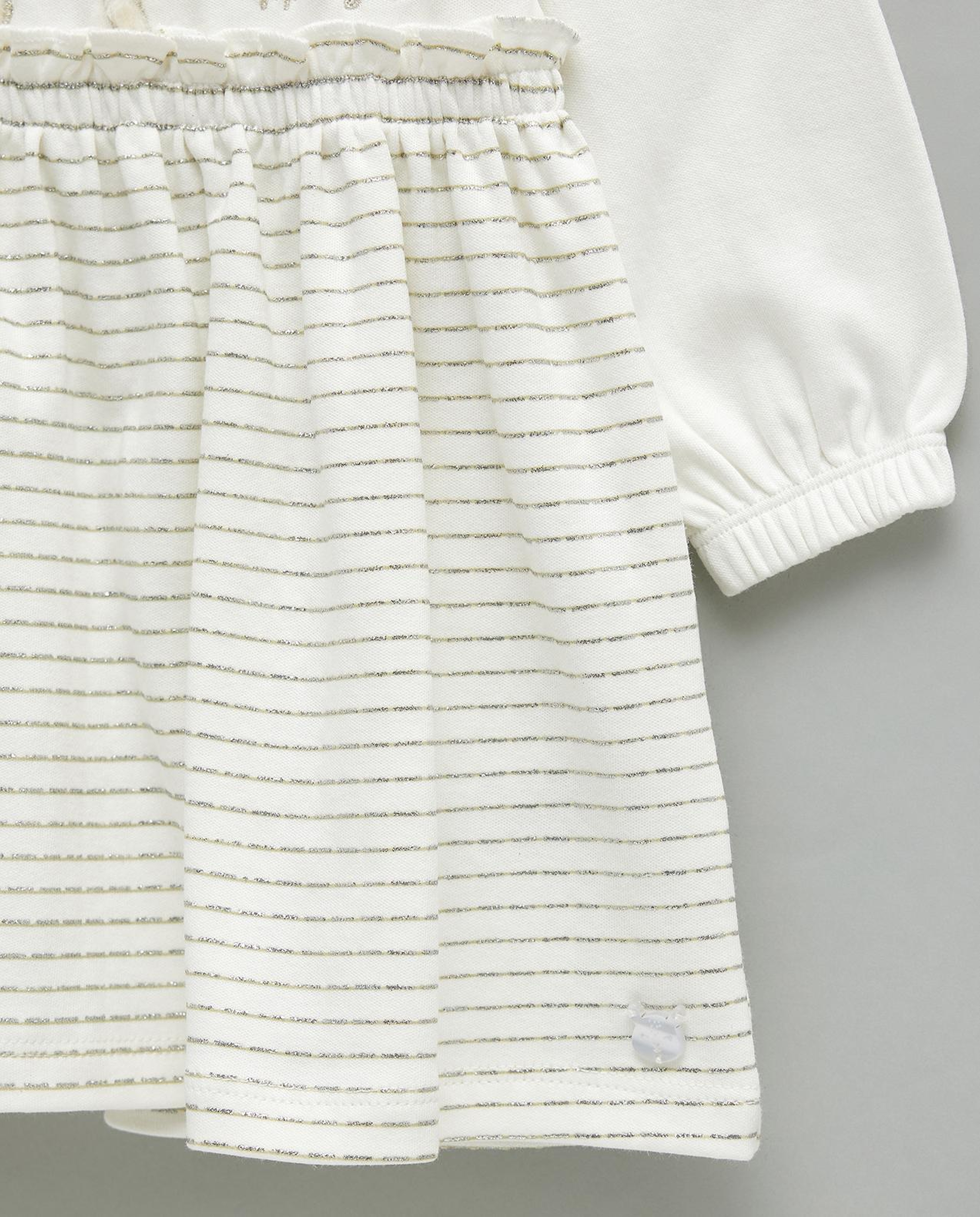 Appliqued A-Line Dress with Baby Collar and Long Sleeves