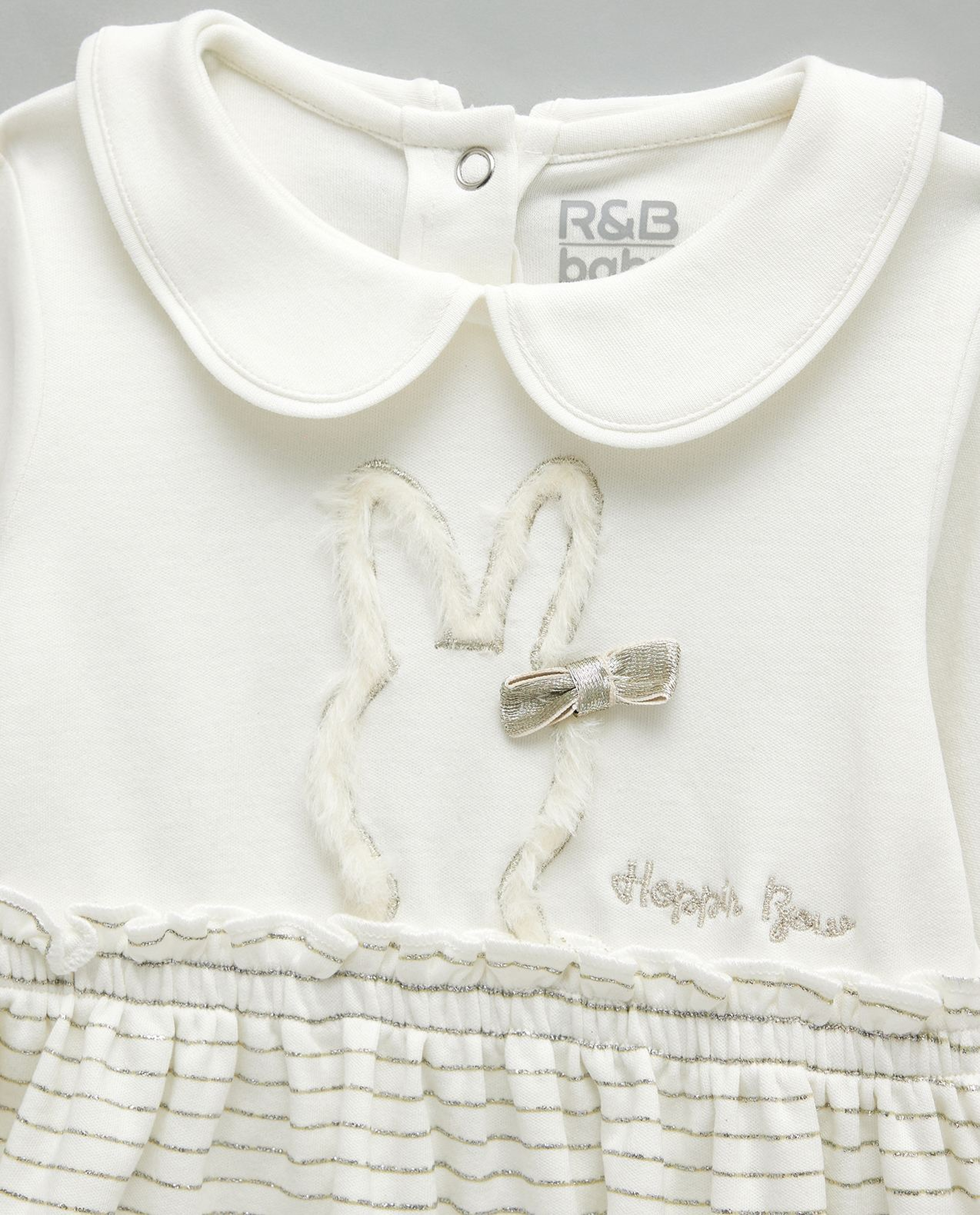 Appliqued A-Line Dress with Baby Collar and Long Sleeves