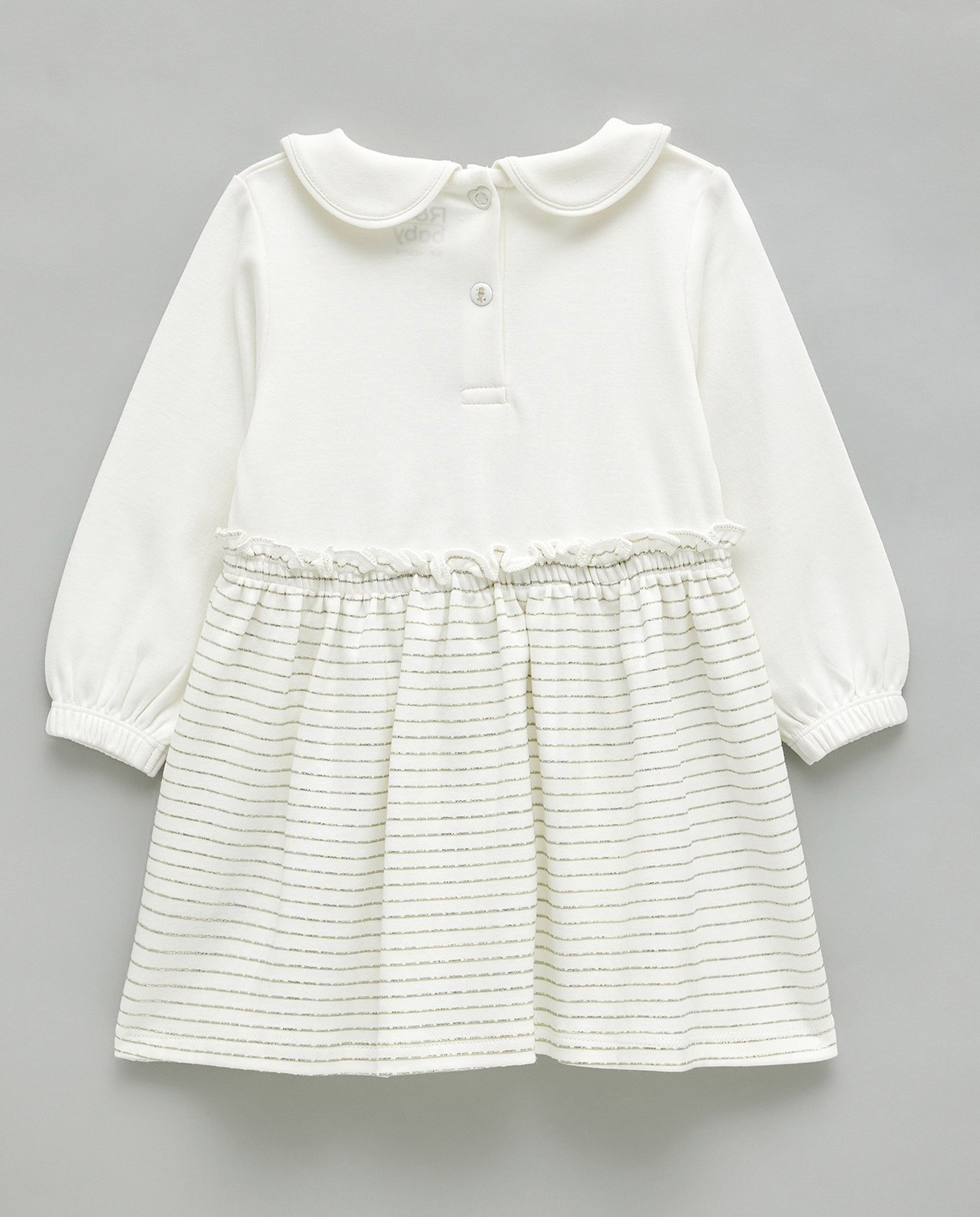 Appliqued A-Line Dress with Baby Collar and Long Sleeves