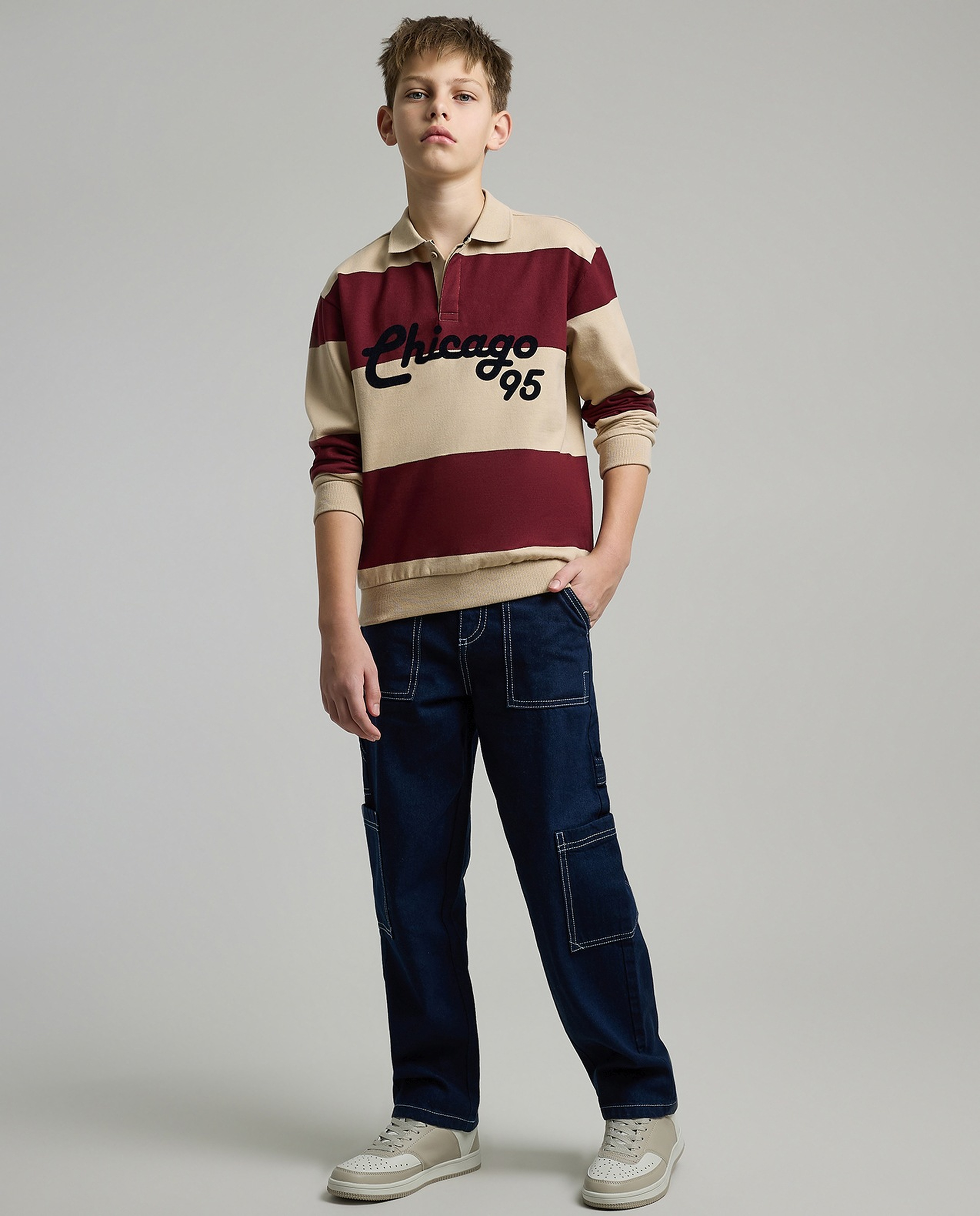 Washed Cargo Jeans with Button Closure