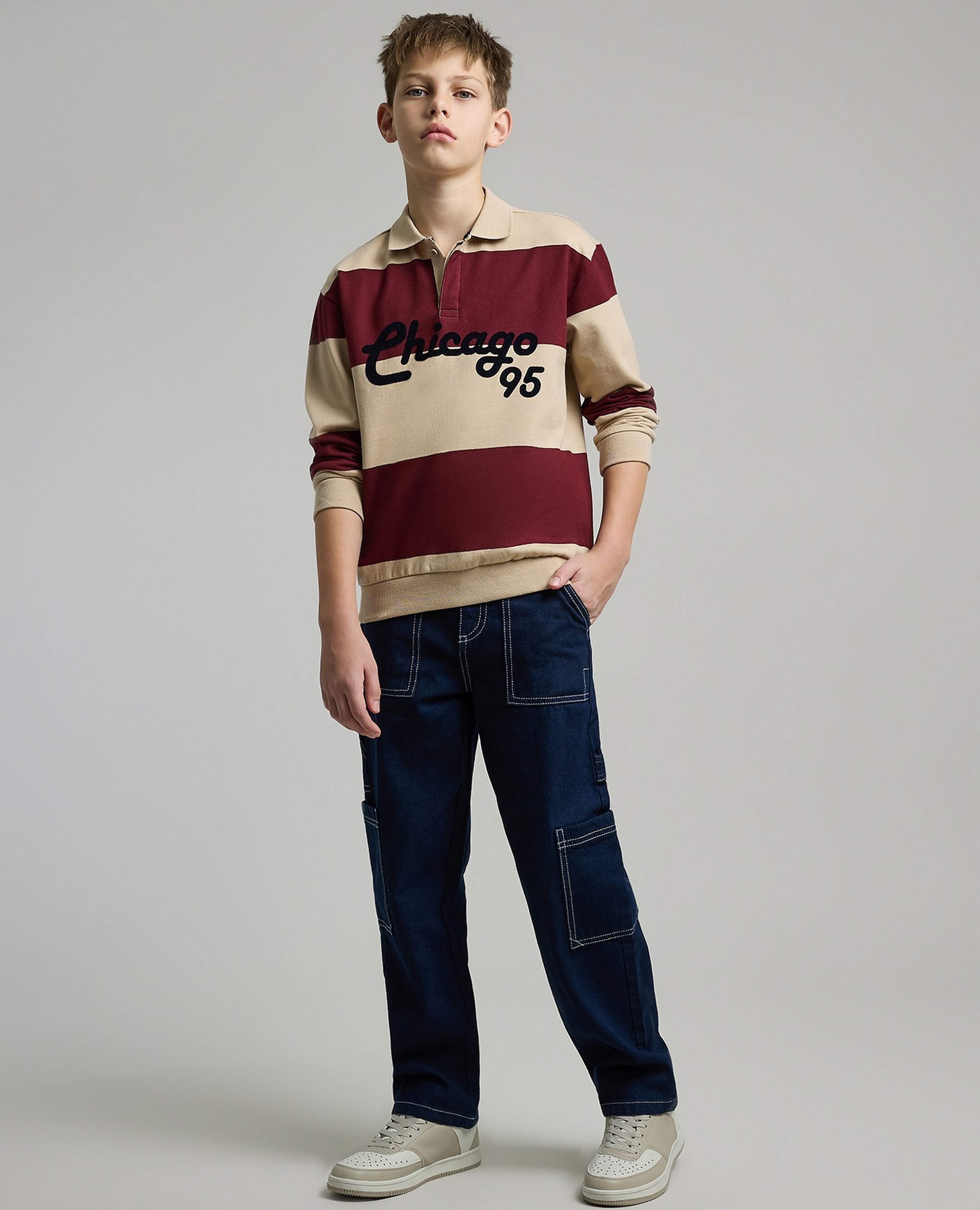 Washed Cargo Jeans with Button Closure