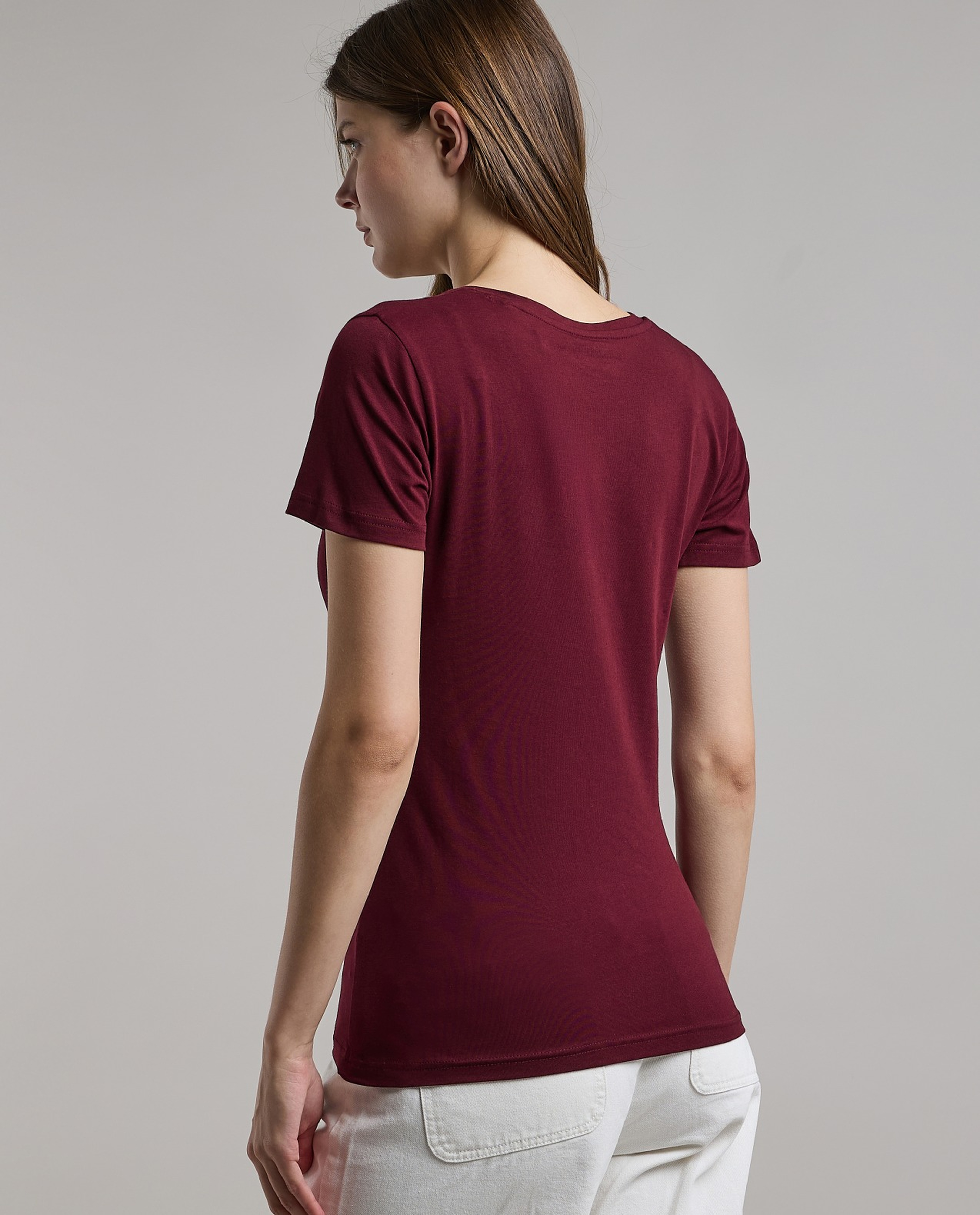 Solid T-Shirt with V-Neck and Short Sleeves